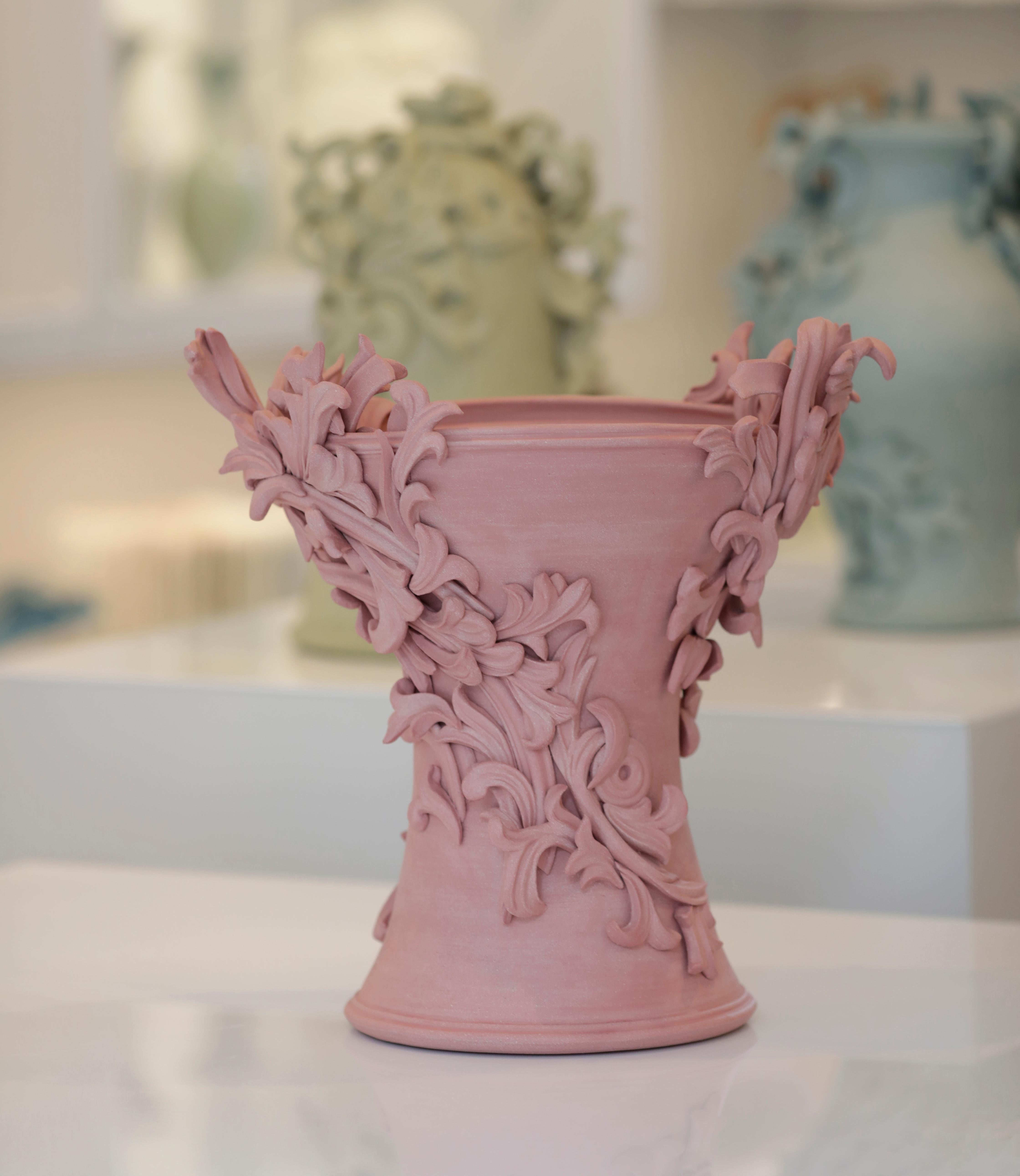 Organic Modern Vari Capitelli V, a Unique Ceramic Vase in Vibrant Salmon Pink by Jo Taylor