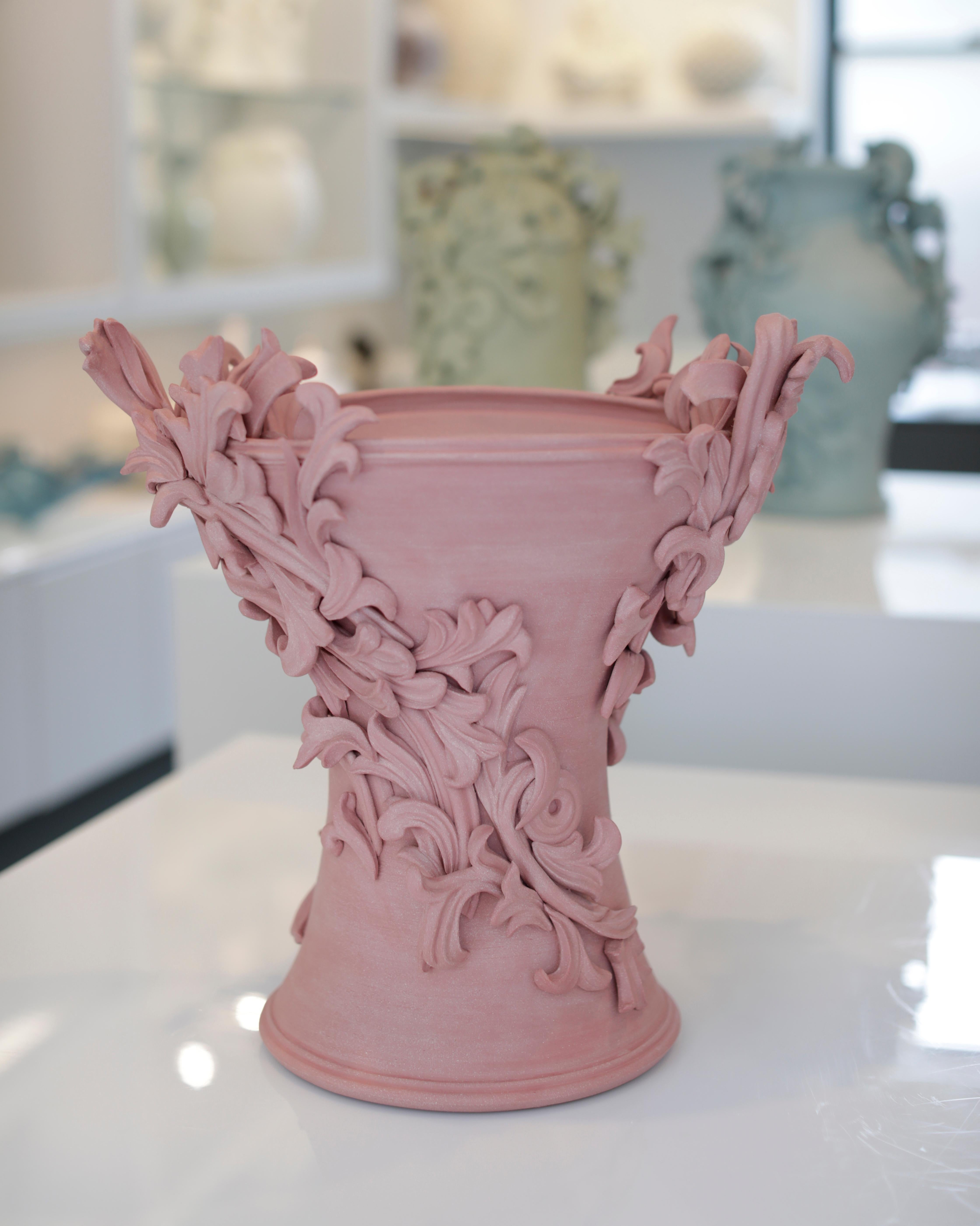 British Vari Capitelli V, a Unique Ceramic Vase in Vibrant Salmon Pink by Jo Taylor