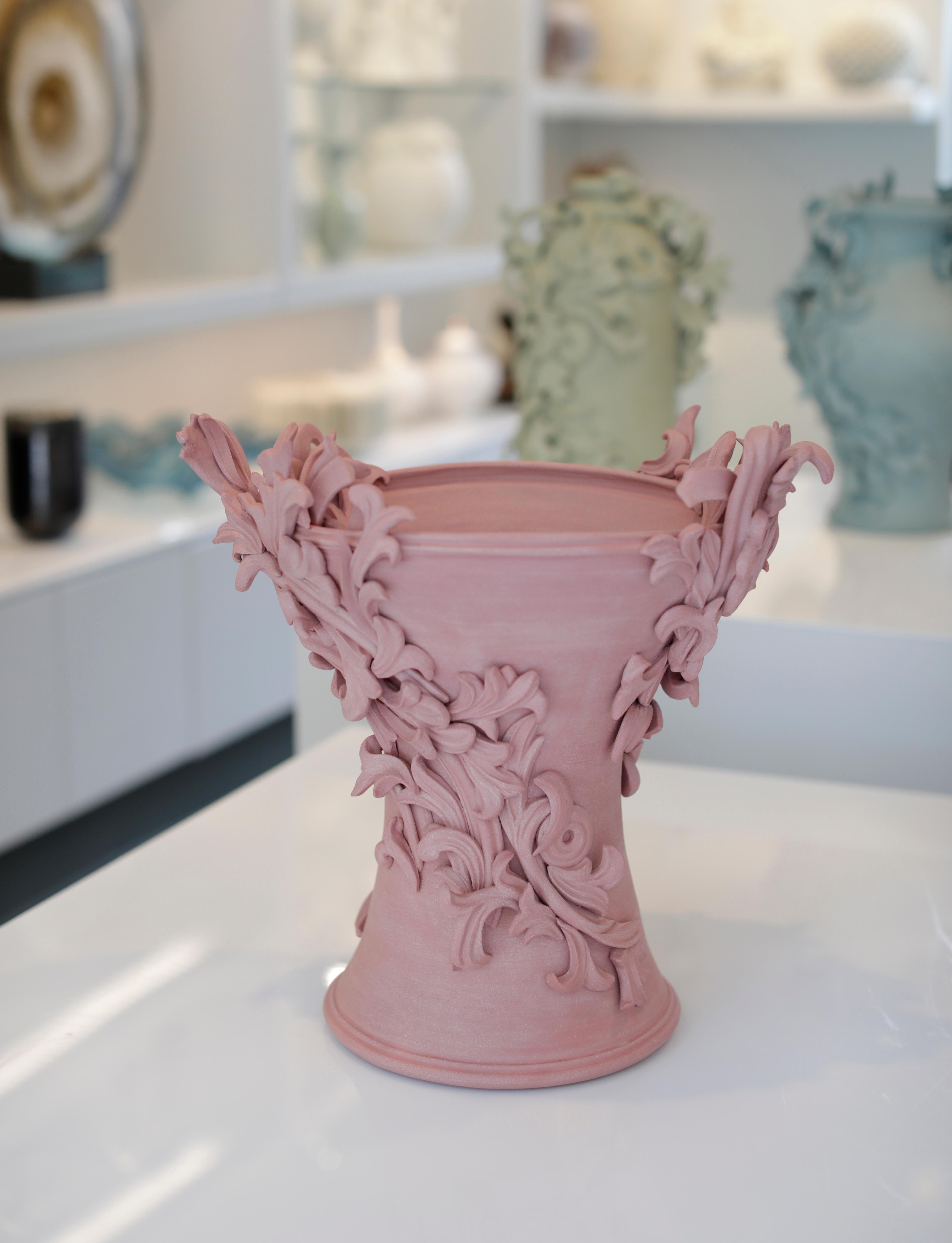 Hand-Crafted Vari Capitelli V, a Unique Ceramic Vase in Vibrant Salmon Pink by Jo Taylor