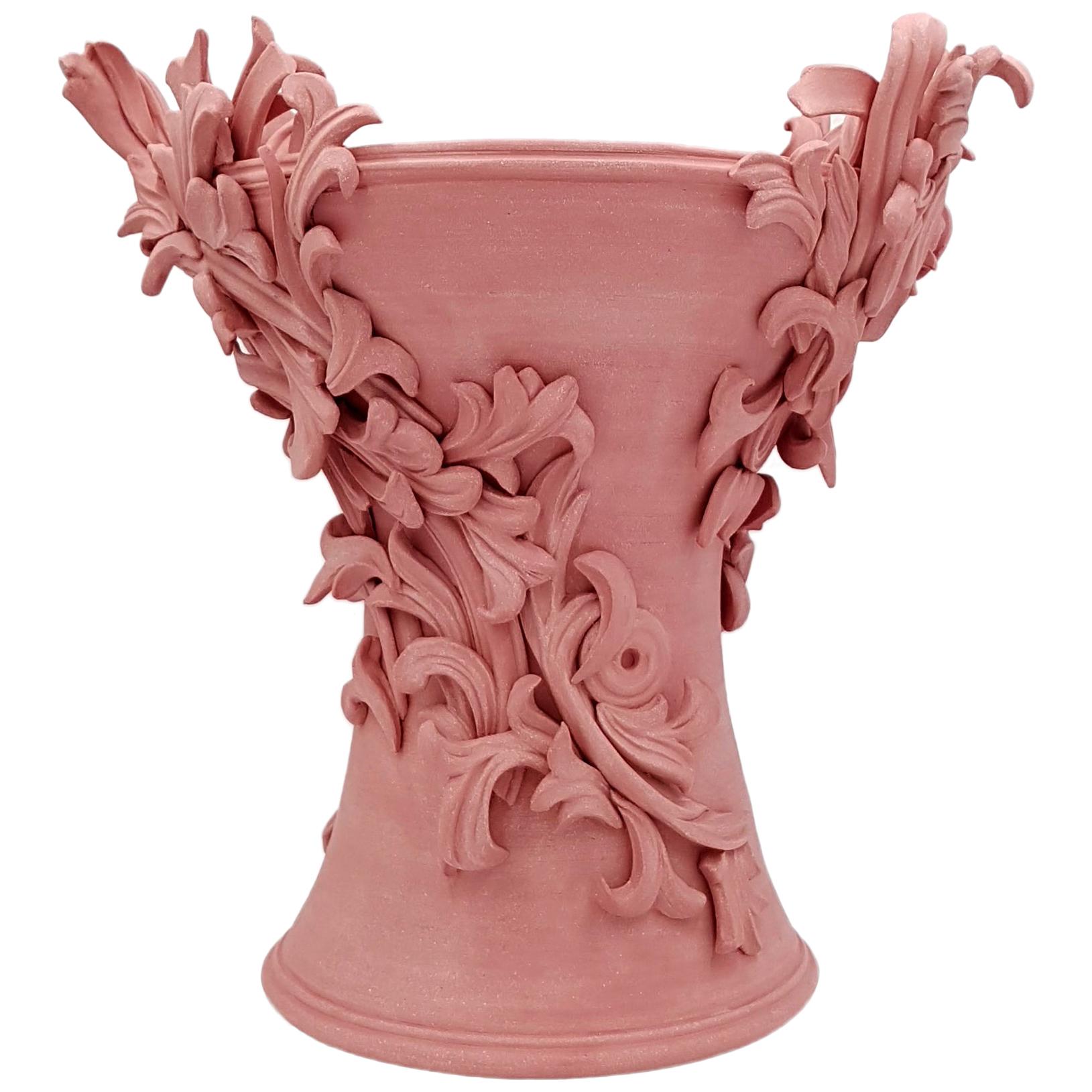 Vari Capitelli V, a Unique Ceramic Vase in Vibrant Salmon Pink by Jo Taylor