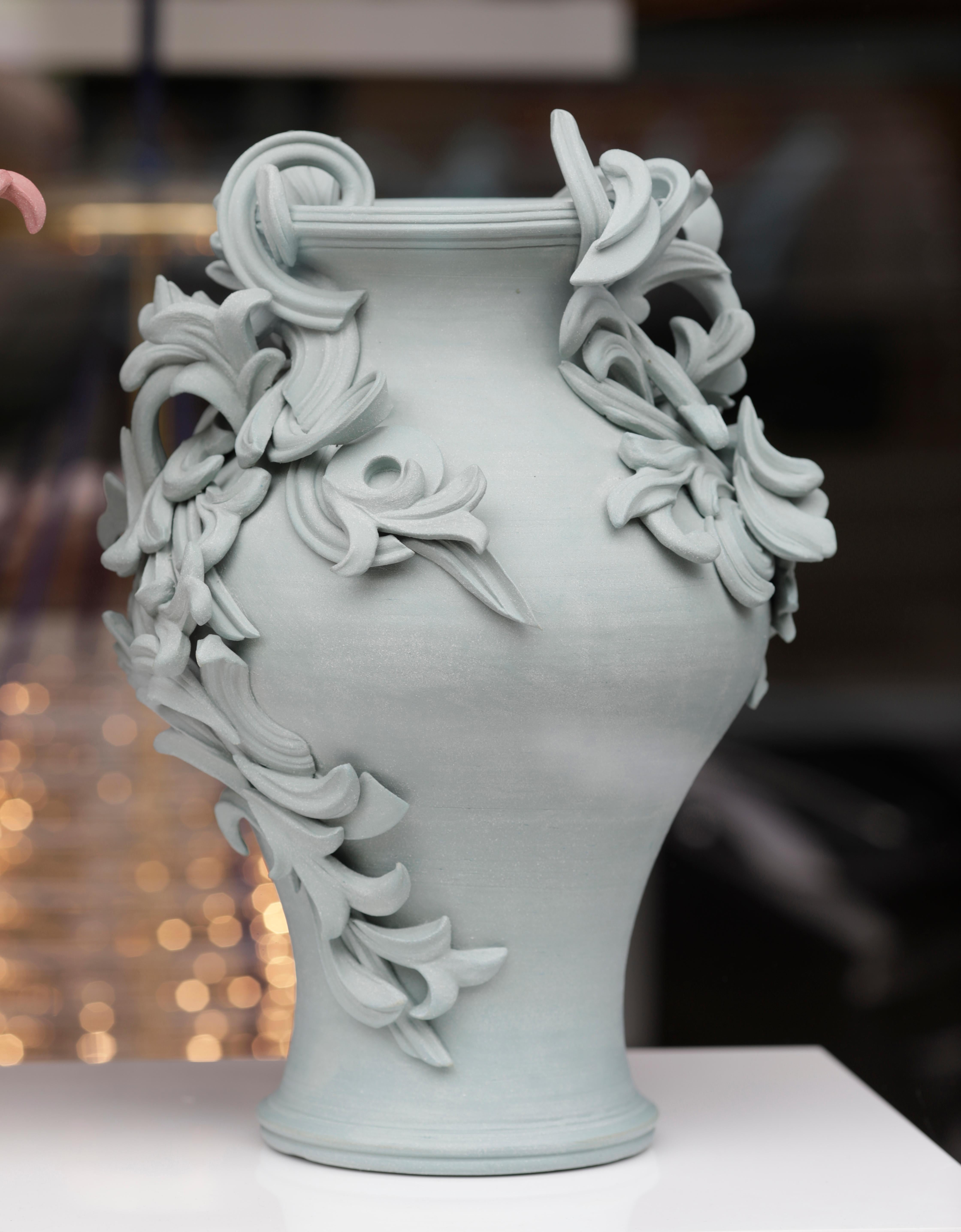 British Vari Capitelli VI, a Unique Ceramic Vase in Soft Jade Green by Jo Taylor