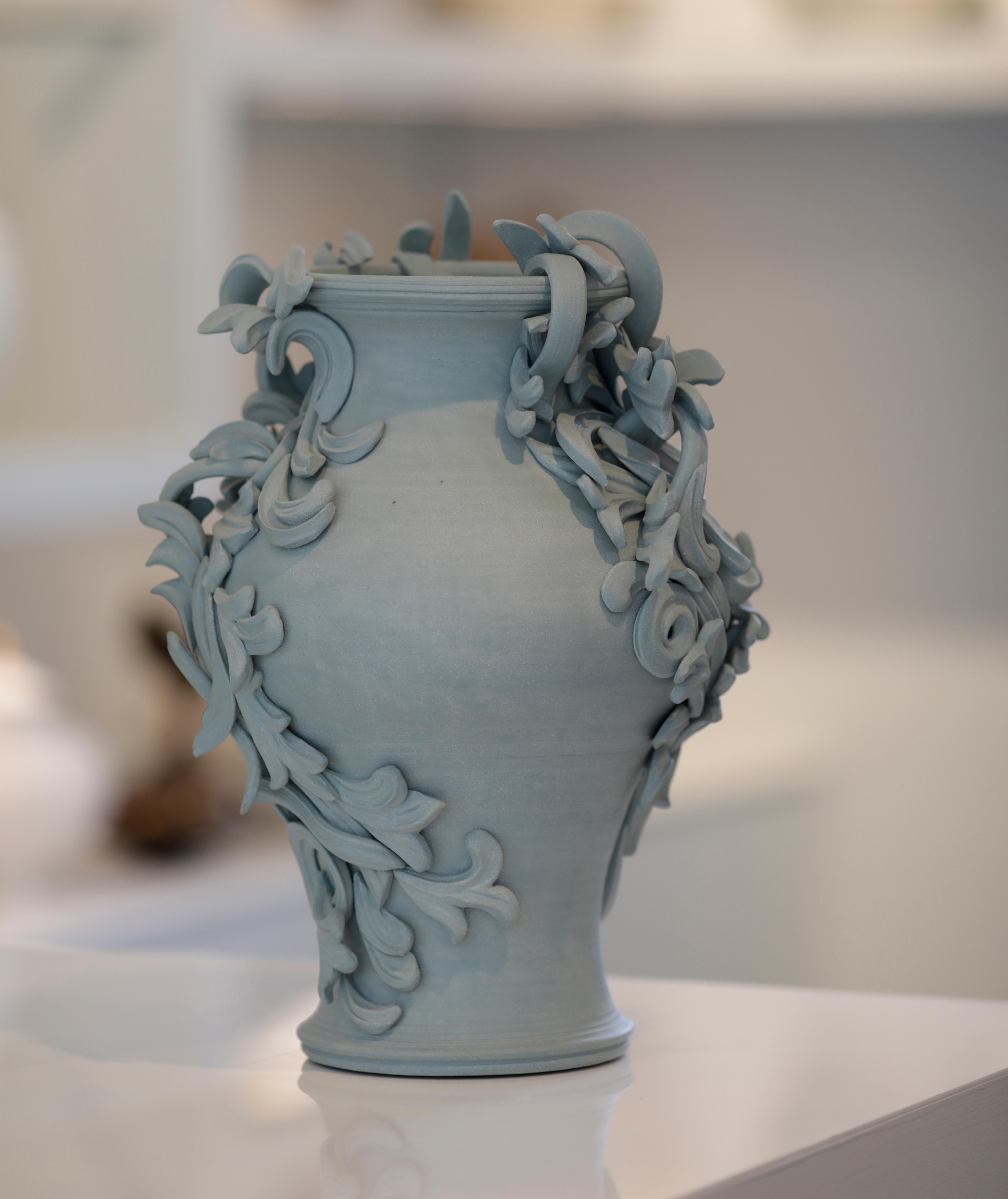 Hand-Crafted Vari Capitelli VI, a Unique Ceramic Vase in Soft Jade Green by Jo Taylor