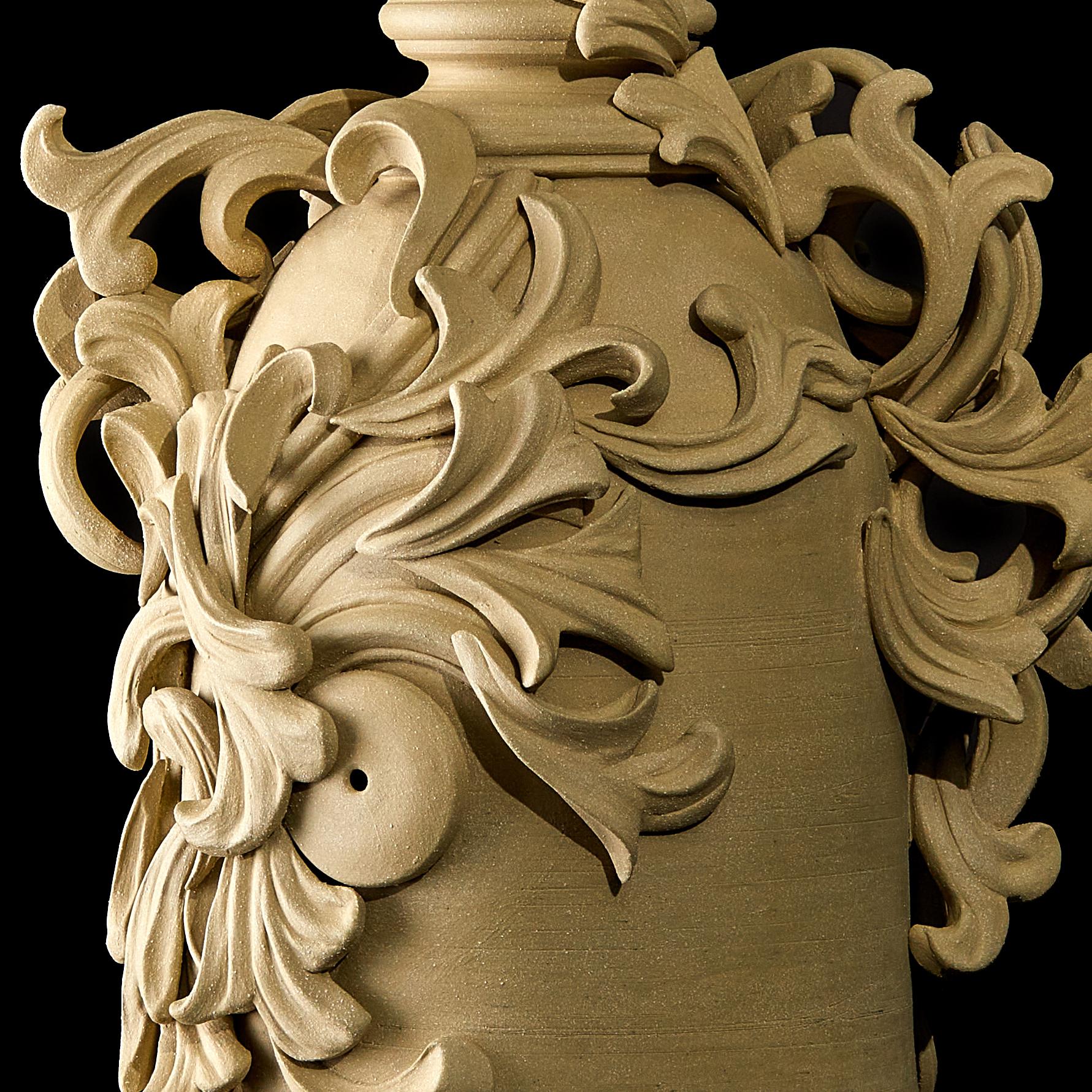 British Vari Capitelli VII, a Unique Ceramic Vase in Soft Ochre Green by Jo Taylor