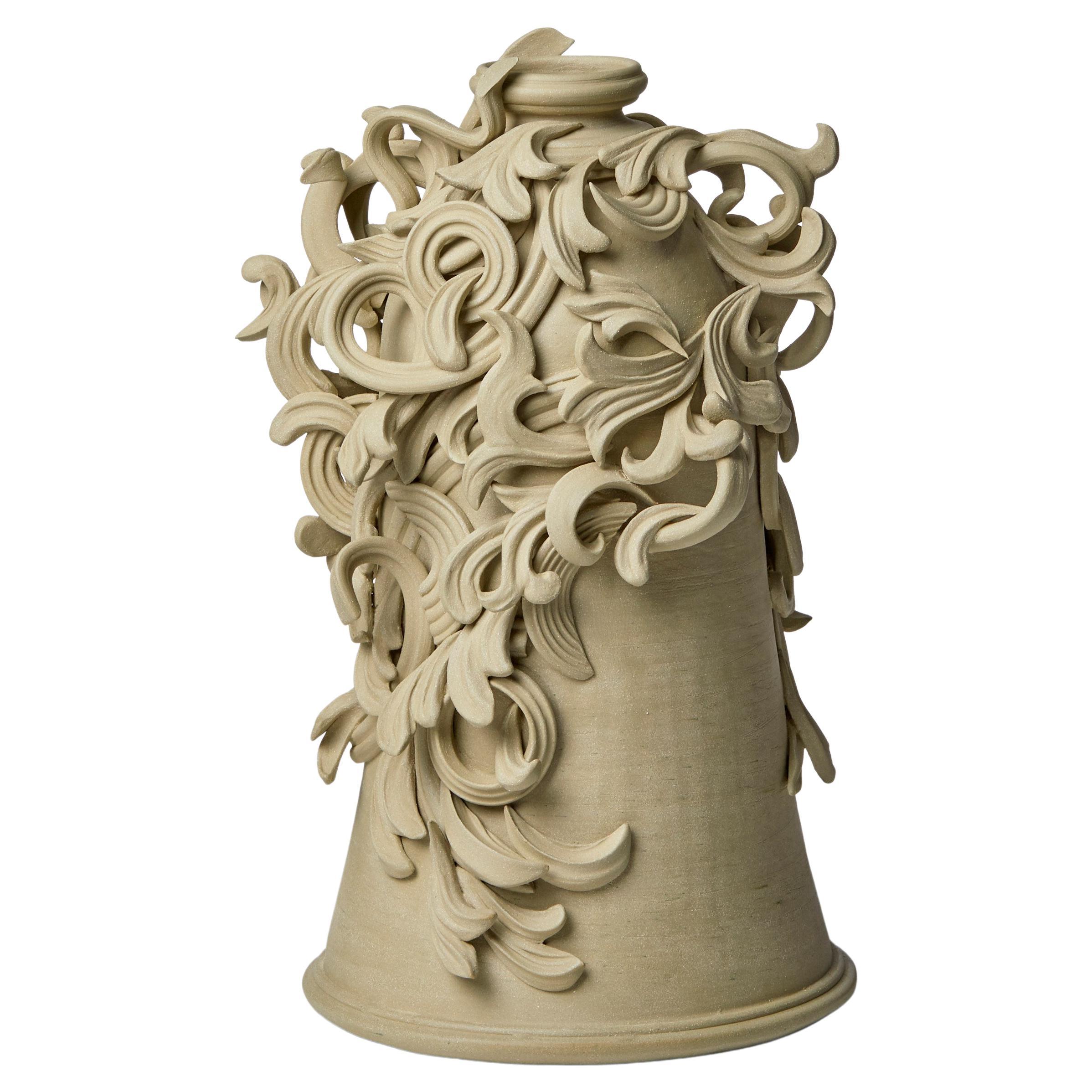 Vari Capitelli VII, a Unique Ceramic Vase in Soft Ochre Green by Jo Taylor