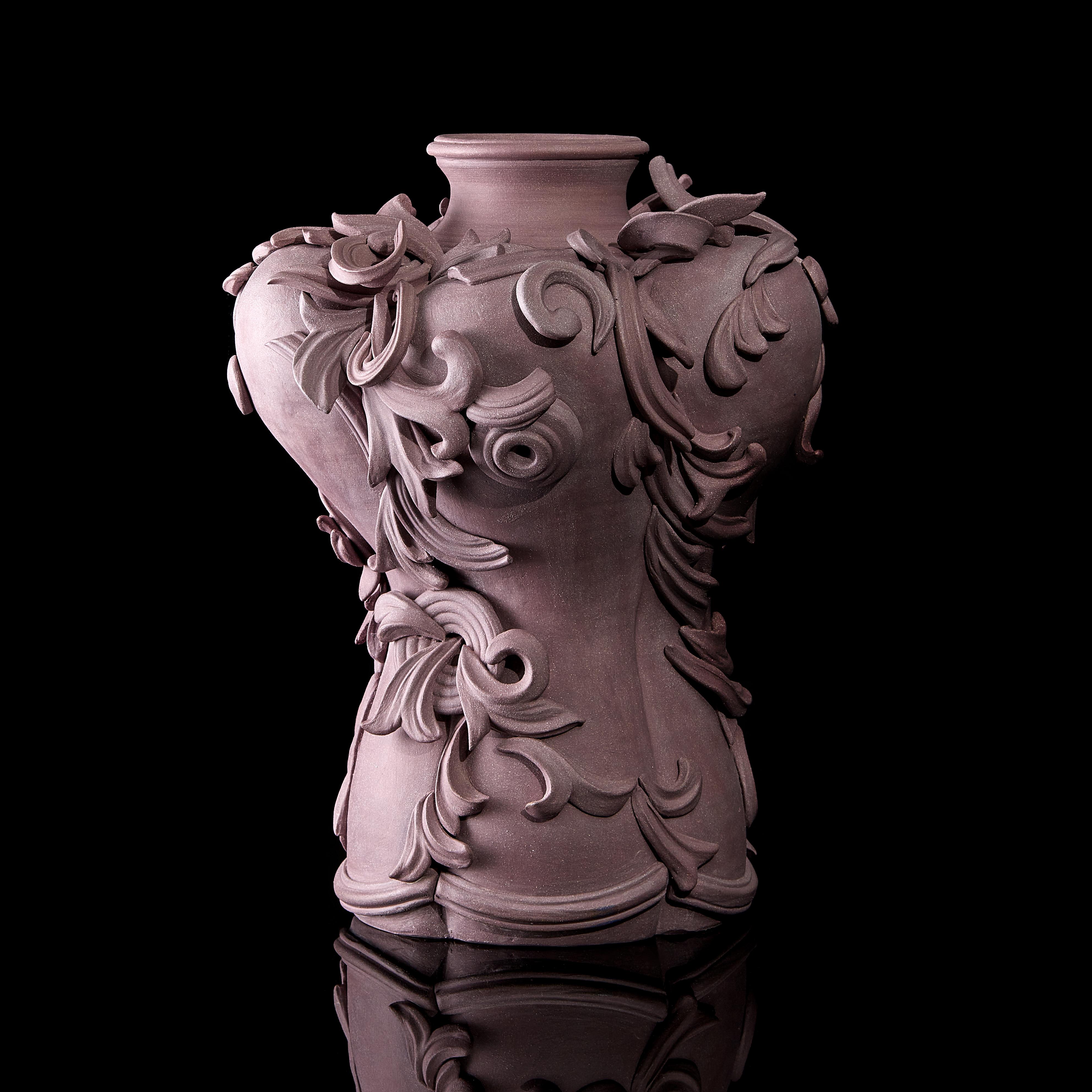 British Vari Capitelli VIII, a Unique Ceramic Vase in Dusky Damson and Plum by Jo Taylor