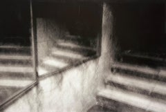 Vari Carames, escalera en lienzo de algodón, blanco y negro, espejo de sombras de luz