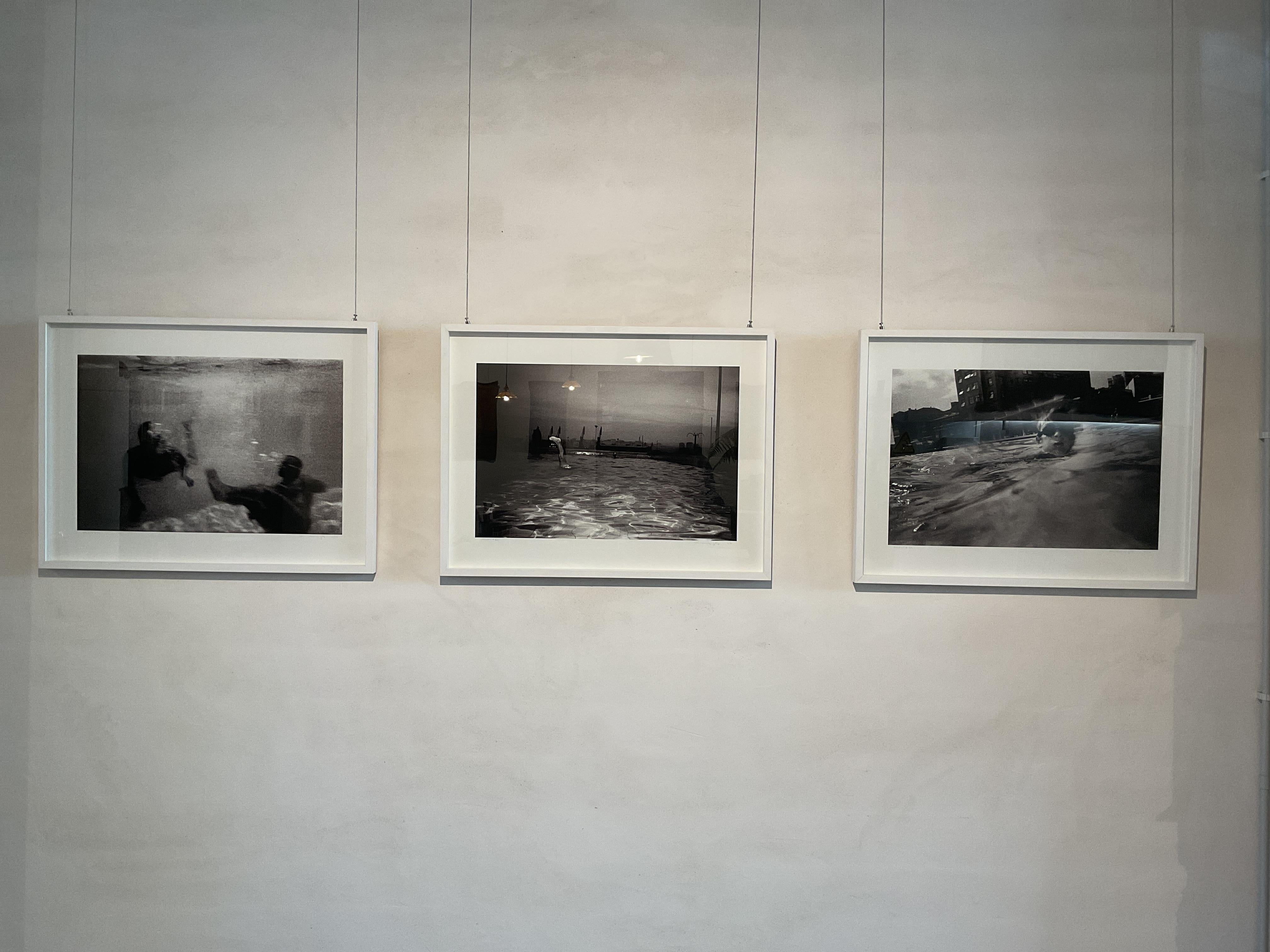 Swimming pool jump photography, black and white, analog photo framed with unique For Sale 1