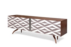 Variant Sideboard, Walnut Sideboard with Curved Legs and Two-Toned Pattern Front