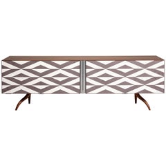 Variant Sideboard, Walnut Sideboard with Curved Legs and Two-Toned Pattern Front