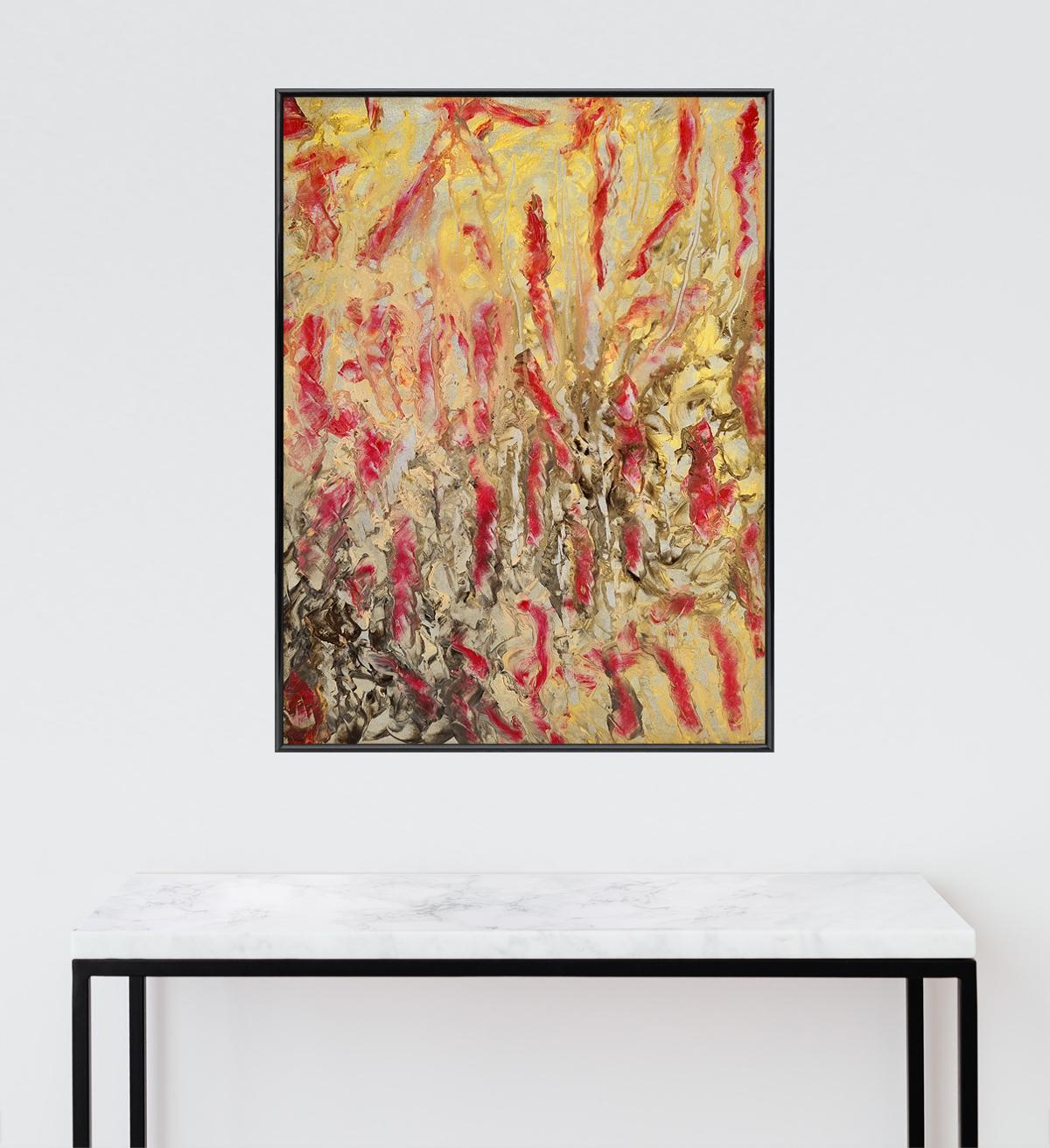 Variation (1314-02) - One of a Kind.

Abstract painting created in 2002 by French contemporary artists Pascal & Annie LENIAU. 
Colorful composition and abstract matter. 
Mixed media on paper laminated on wood panel with its frame, dim. 60 x 80