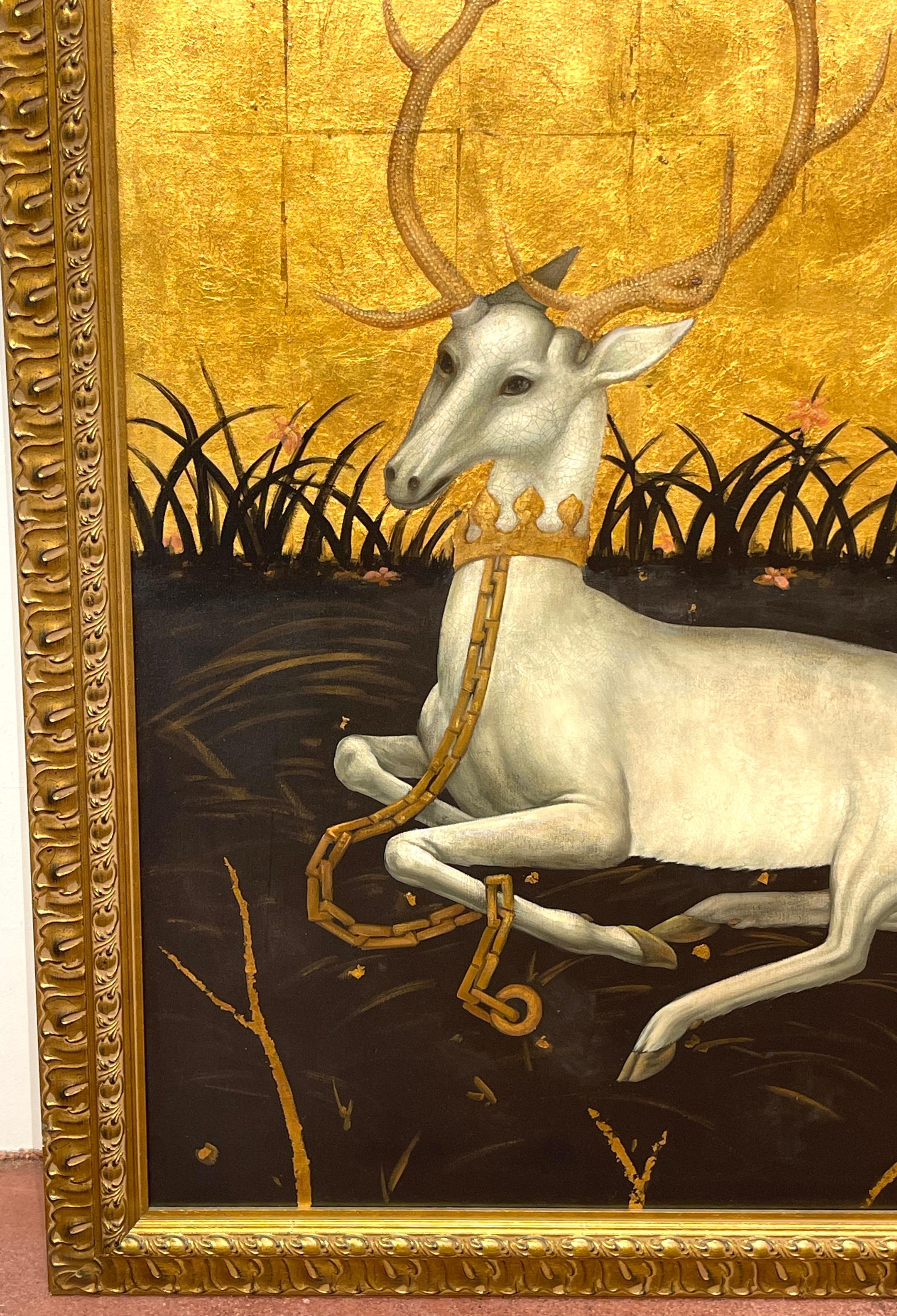 Seated White Deer in Landscape, Signed O. Millar, after Wilton Diptych  For Sale 2
