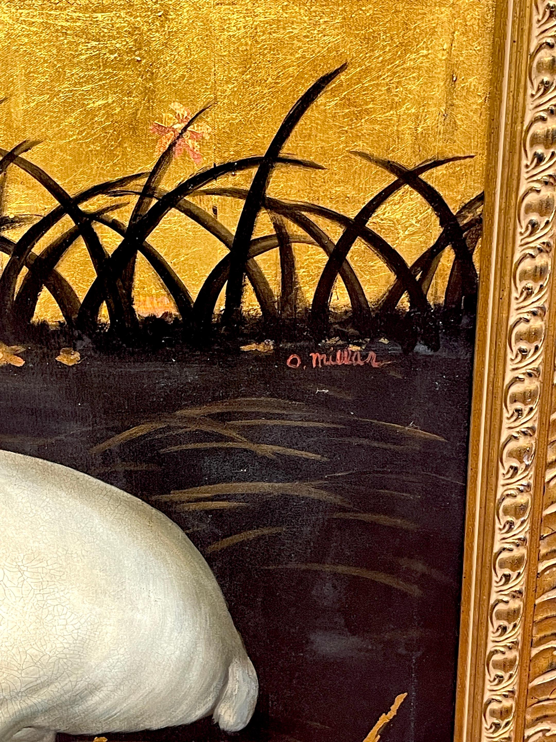 20th Century Seated White Deer in Landscape, Signed O. Millar, after Wilton Diptych  For Sale