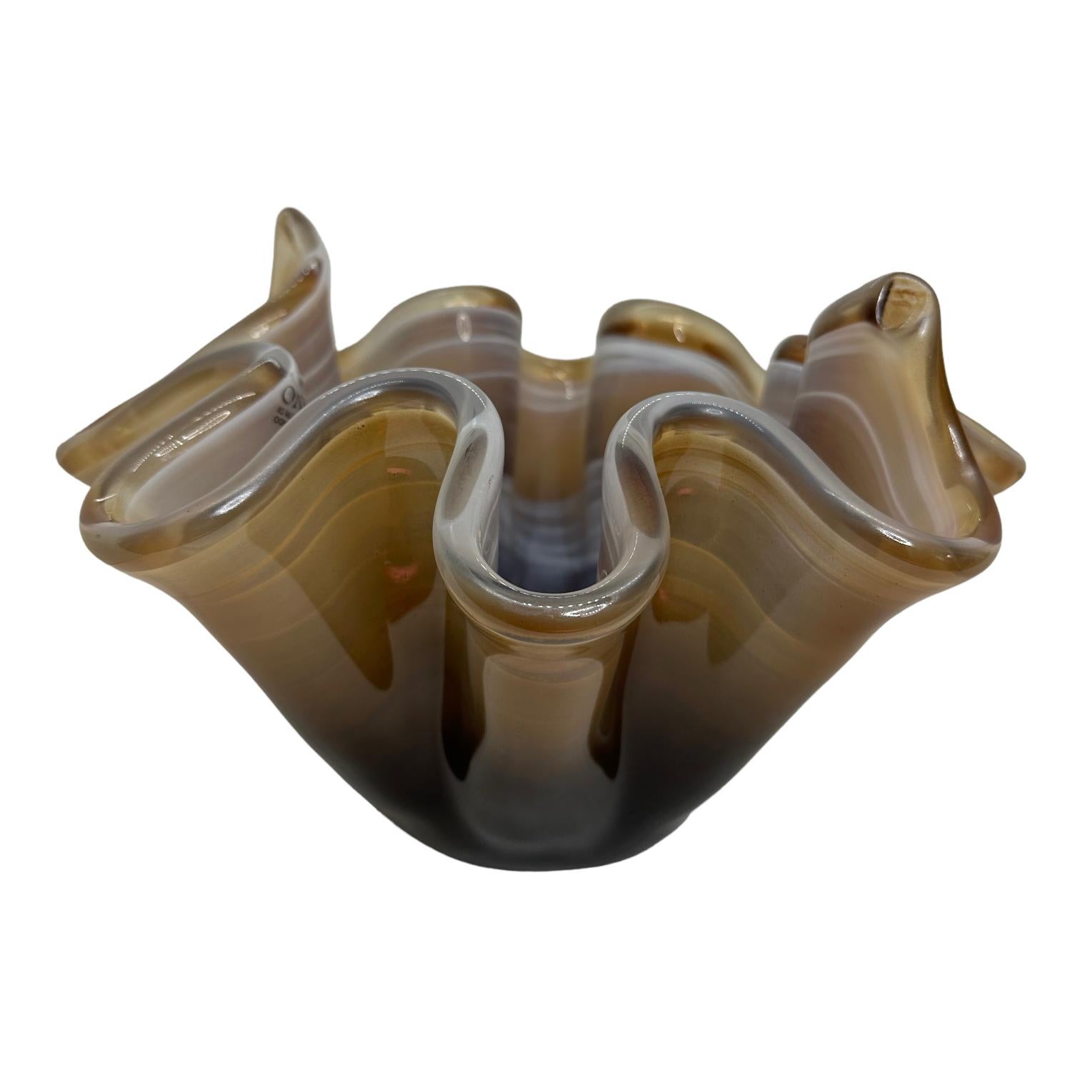Late 20th Century Variations of Brown Art Glass Murano Large Handkerchief Bowl, Modern, 1980s For Sale