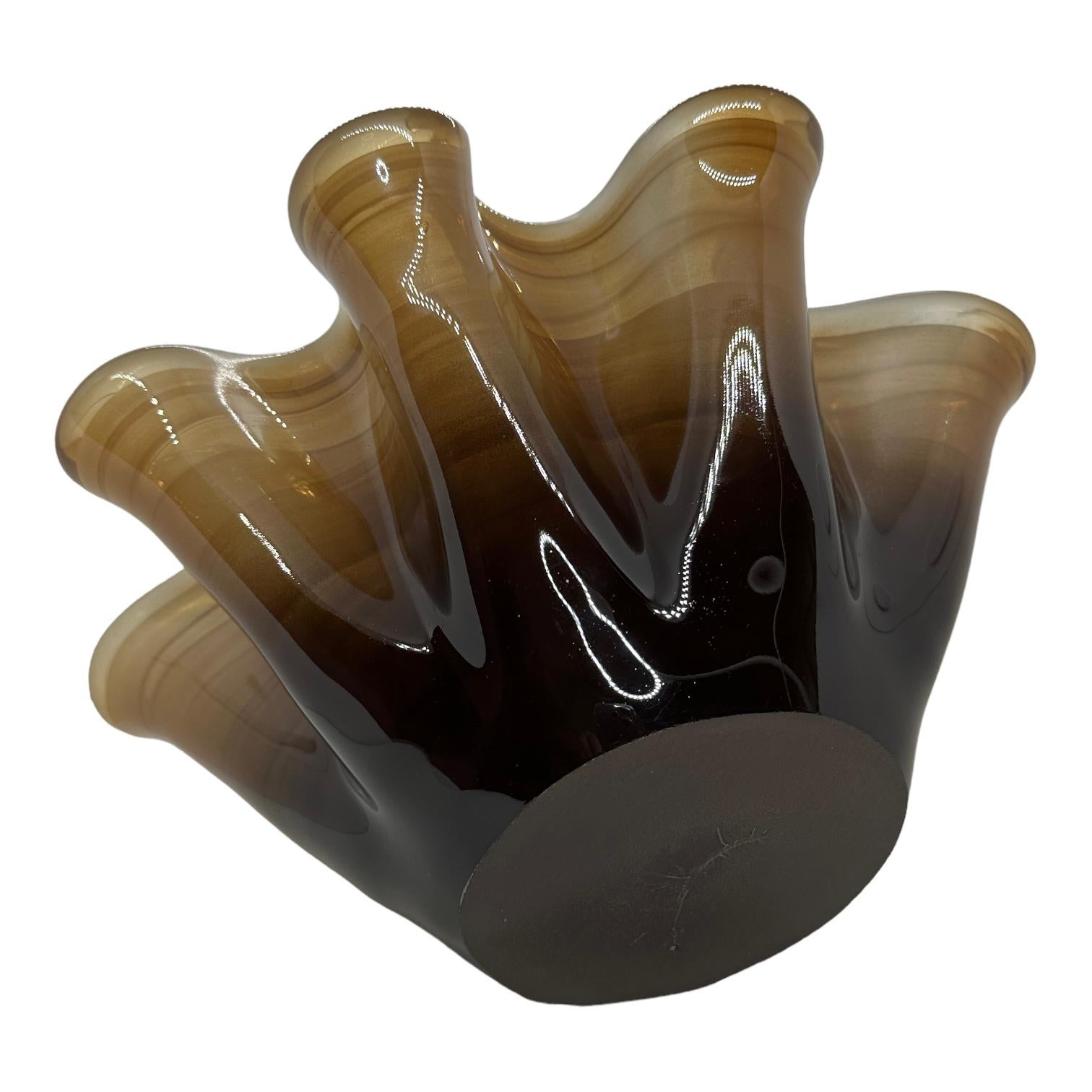 Variations of Brown Art Glass Murano Large Handkerchief Bowl, Modern, 1980s For Sale 2