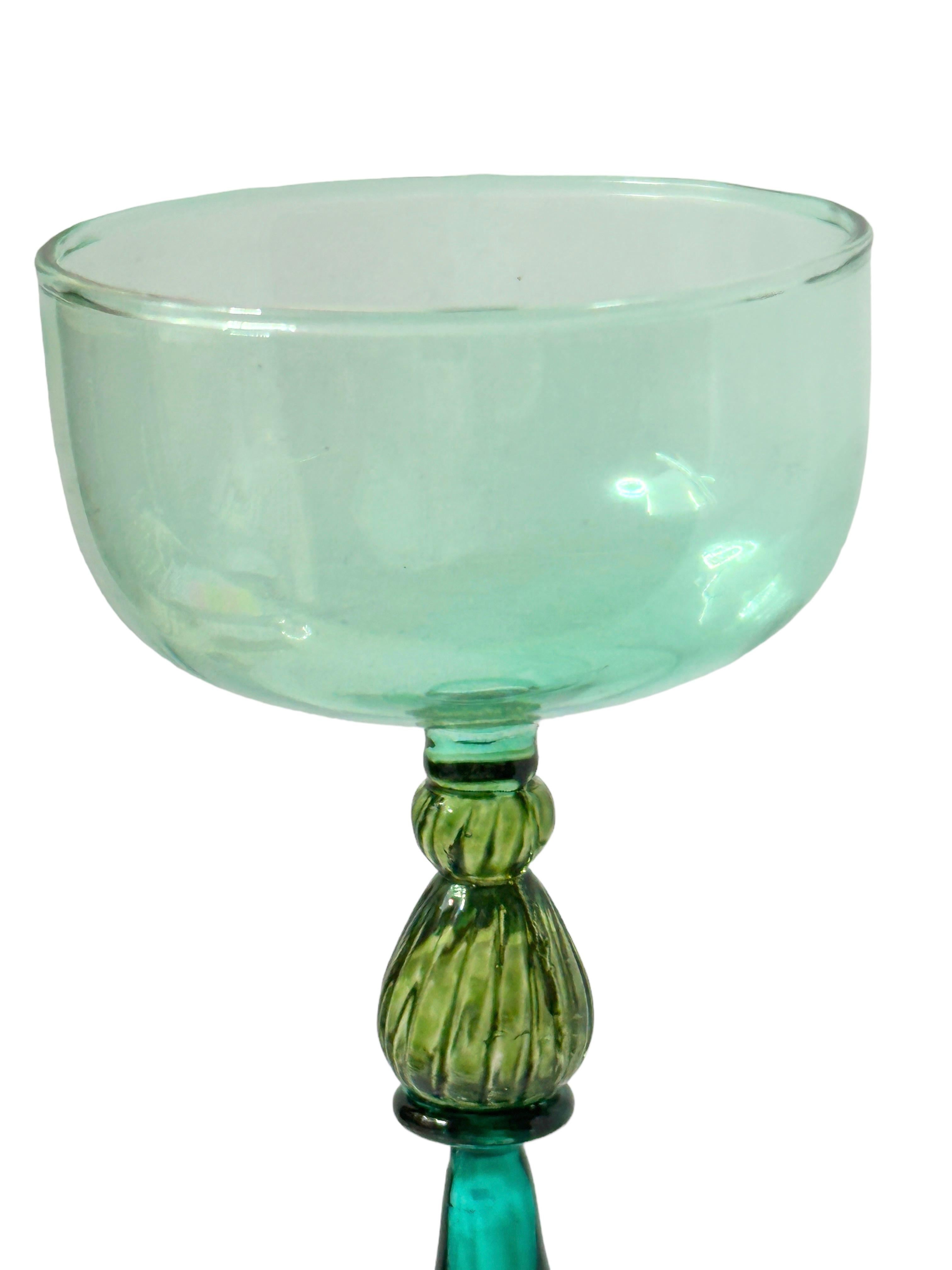 20th Century Variations of Green Salviati Murano Glass Liqueur Goblet, Vintage Italy  For Sale