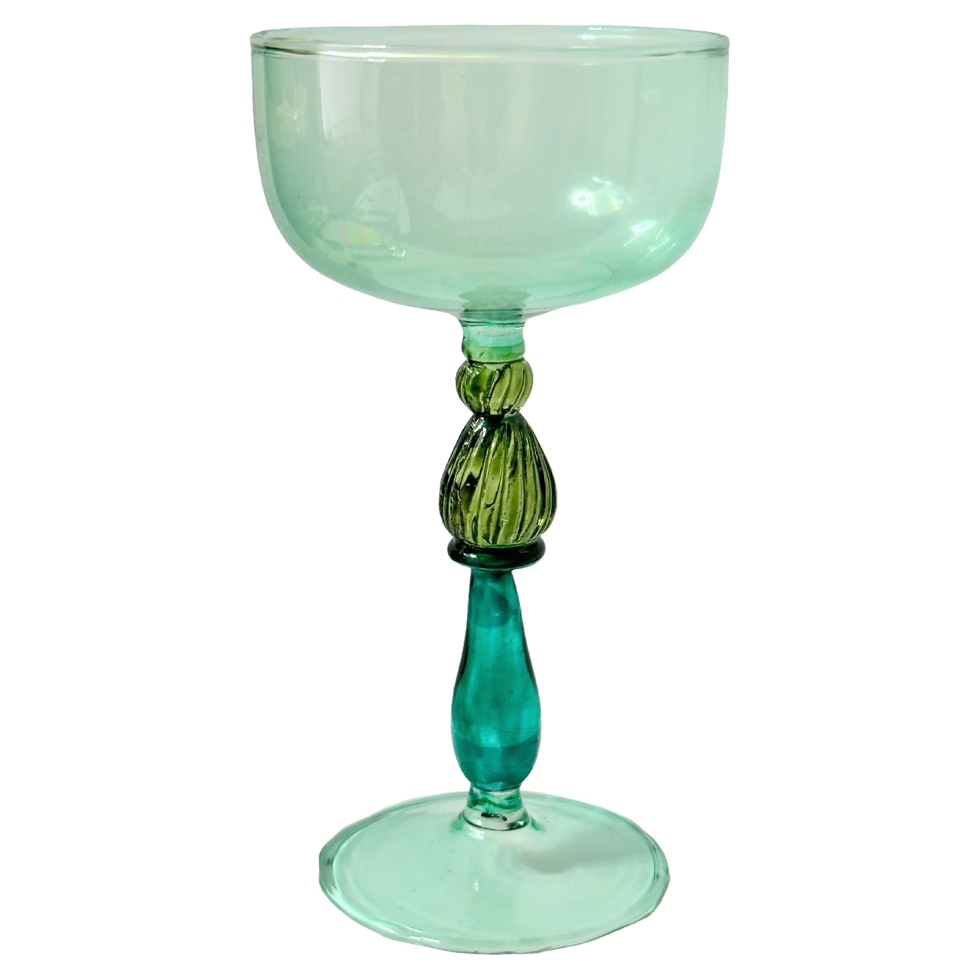 Variations of Green Salviati Murano Glass Liqueur Goblet, Vintage Italy 