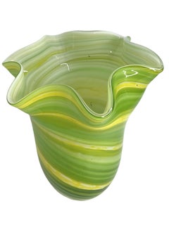 Variations of Green & Yellow Art Glass Murano Handkerchief Vase, Italy Vintage