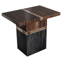 "Variazione" Side Table with Bronze and Finely Crafted Woods, Handmade, Istanbul