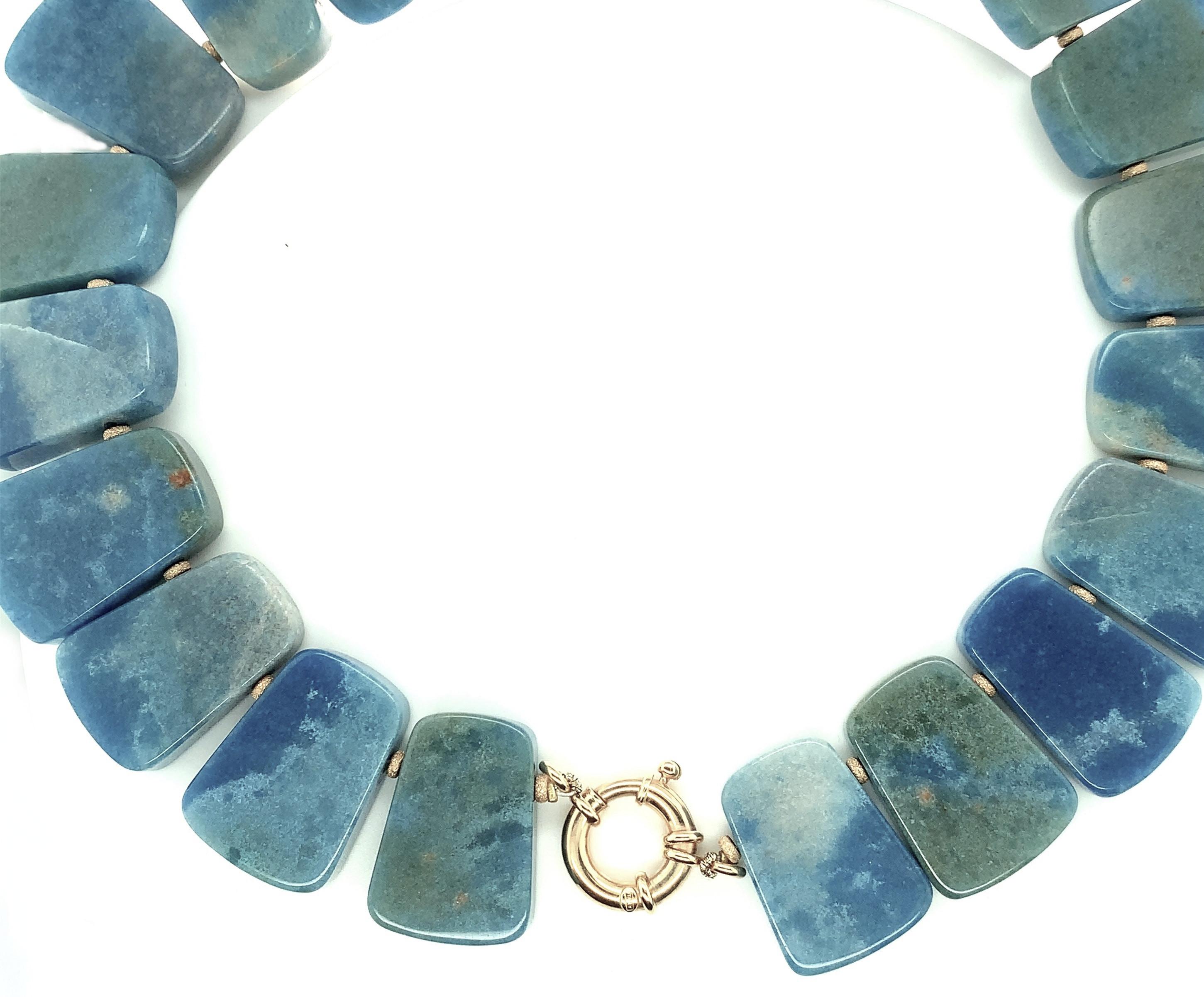 For a look that is cool, chic and stylish, this blue quartz necklace will fit the bill beautifully! Gorgeous, variegated blue quartz 