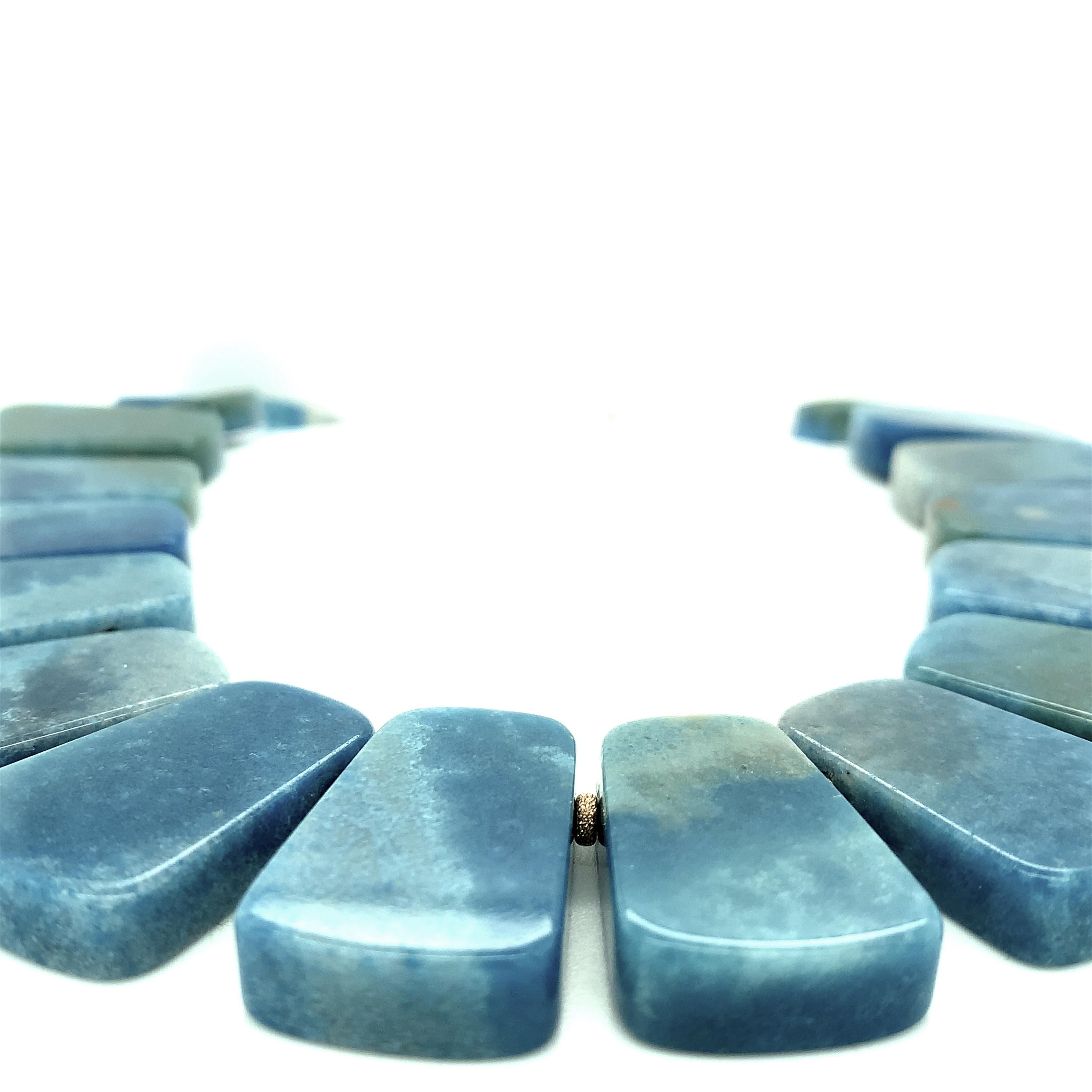 Artisan Variegated Blue Quartz and Yellow Gold Collar Necklace