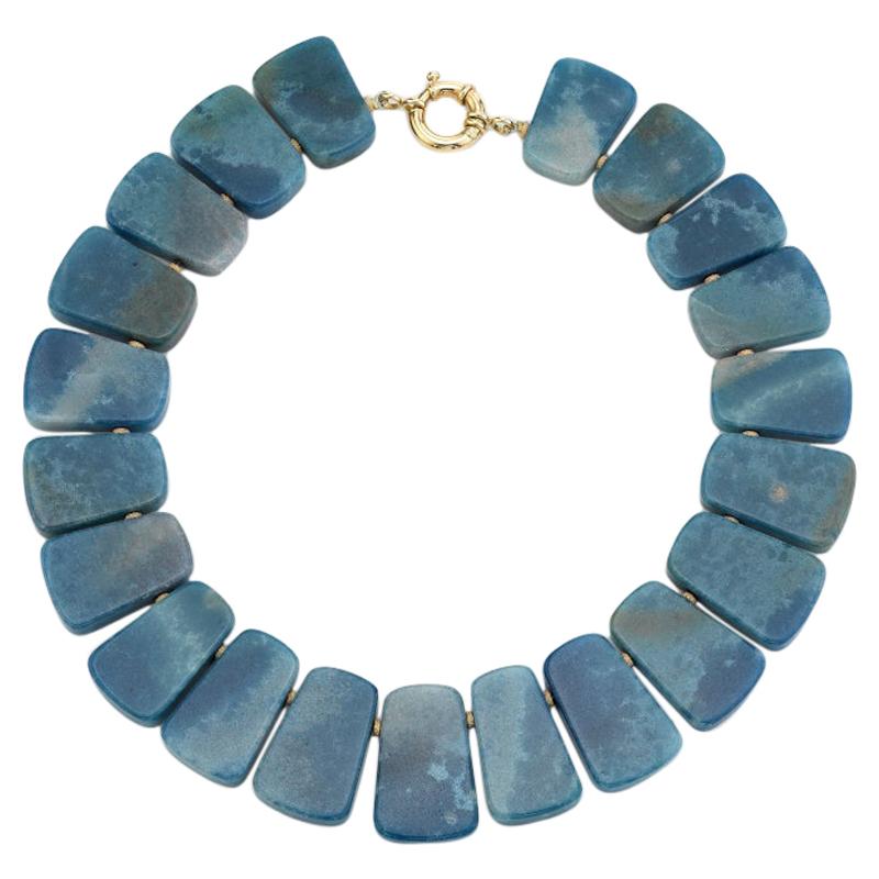 Variegated Blue Quartz and Yellow Gold Collar Necklace