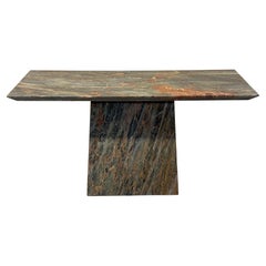 Variegated Green Natural Stone Marble Console Table, Italy 1980s