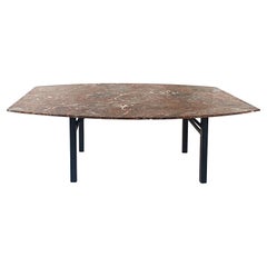 Variegated Marble Dining Table with Painted Steel Legs and Stretchers