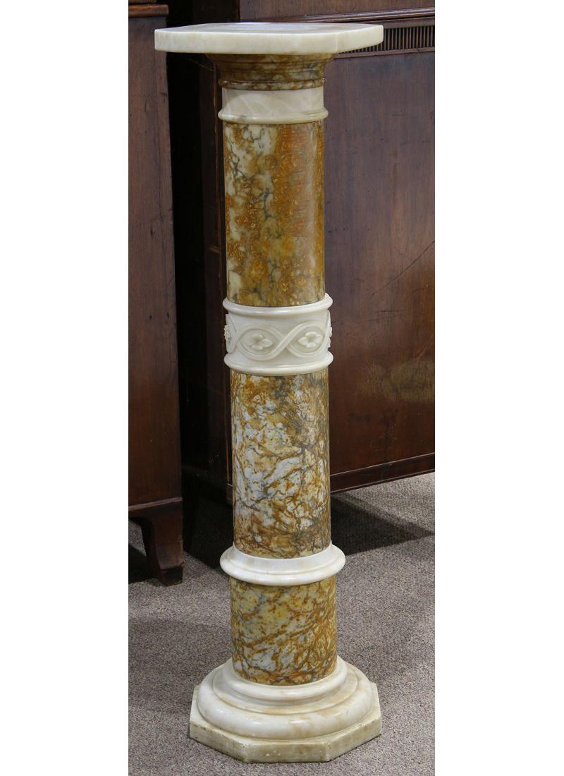Hand-Carved Variegated Marble Pedestal, Italian Neo Classical Style