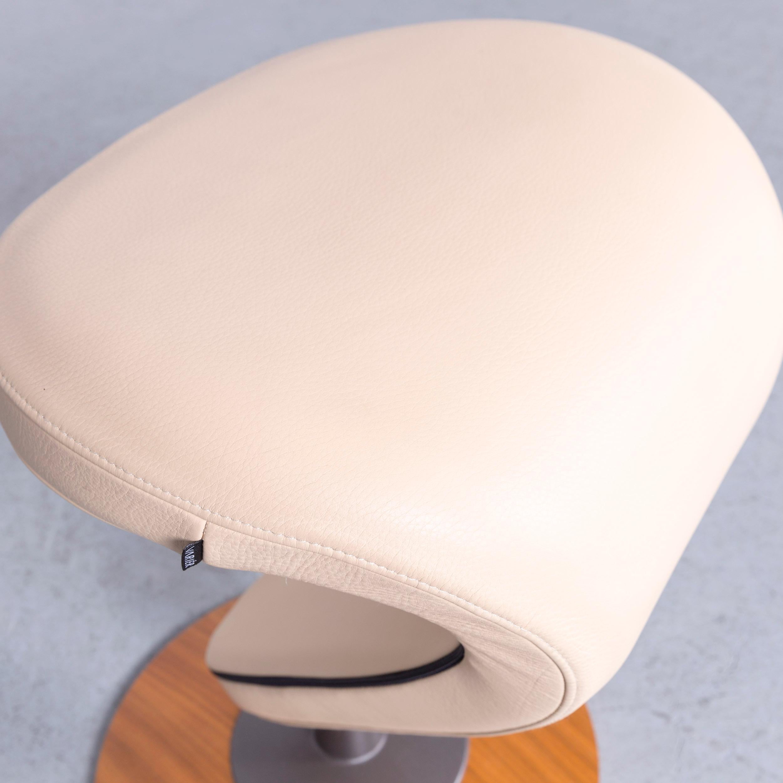 Varier Ekstrem Designer Leather Armchair Beige One-Seat Modern with Footstool 7