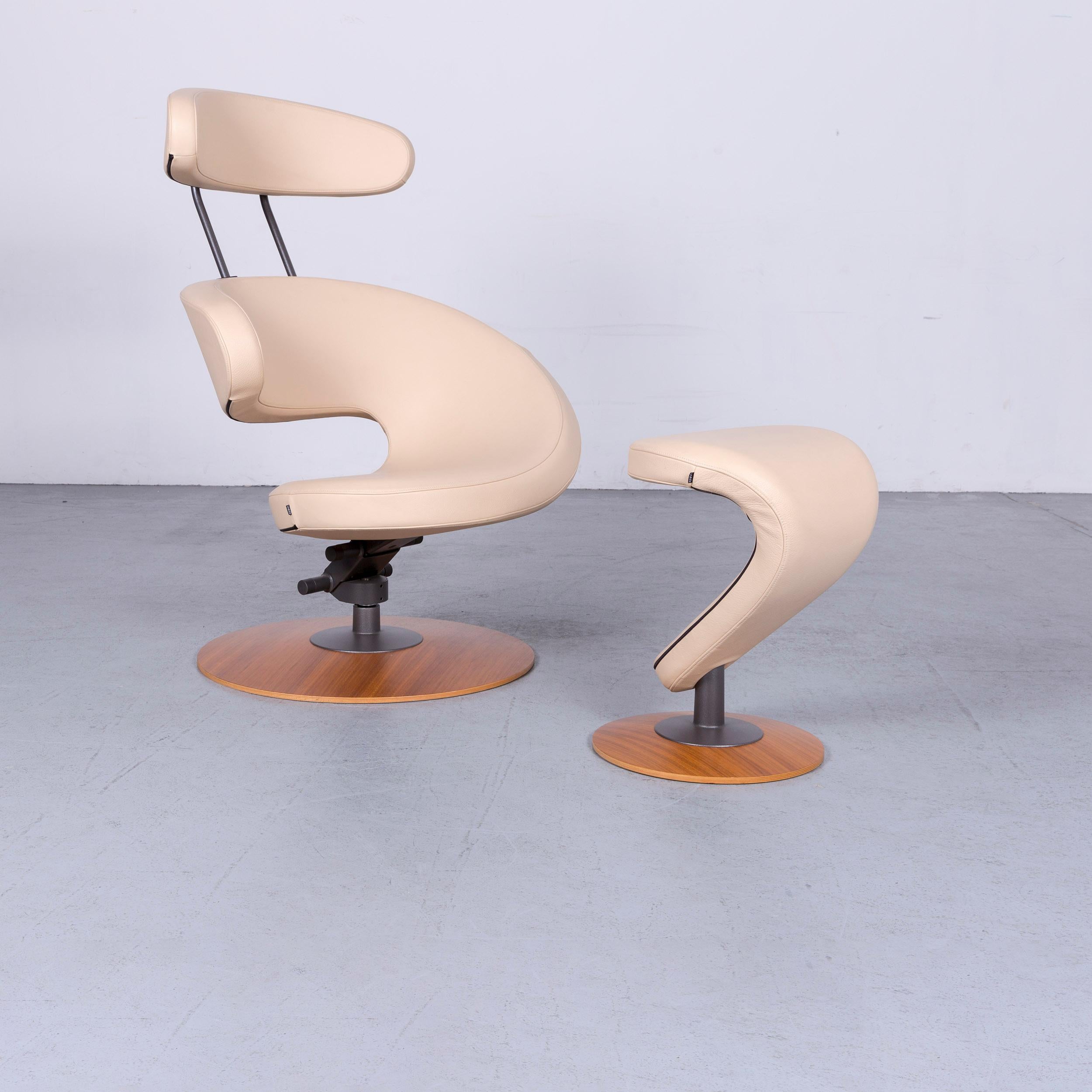 We bring to you a Varier Ekstrem designer leather armchair beige one-seat modern with footstool.