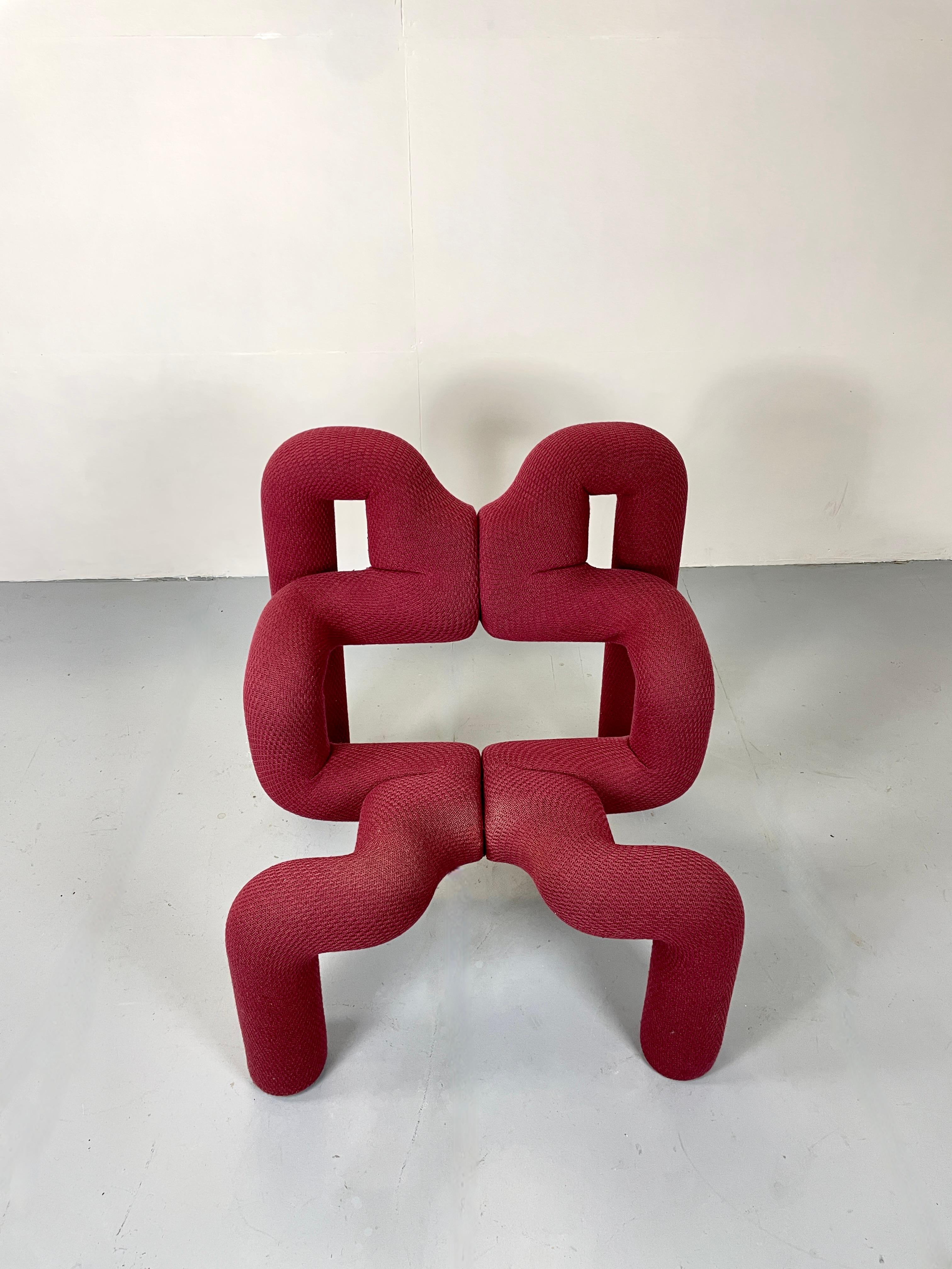 Iconic Ekstrem chair from Terje Ekstrom which was handcrafted in Norway. 

The chair is still in his original upholstery. 

The color is a nice dark red.