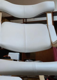 Varier Stokke Gravity Balans Chair, Custom White Leather and Beach, Peter Opsvik
