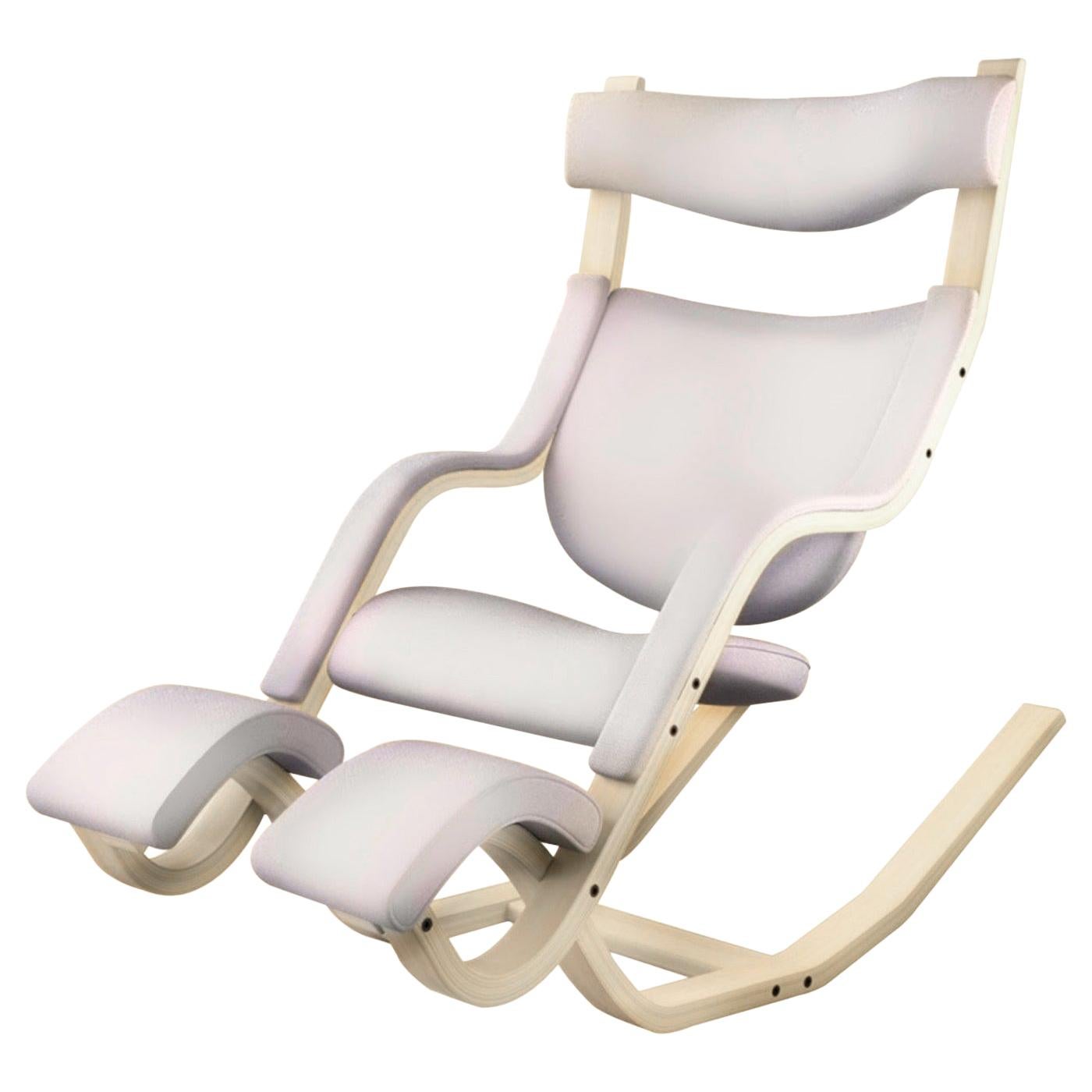 Varier Stokke Gravity Balans Chair, Custom White Leather and Beach, Peter Opsvik