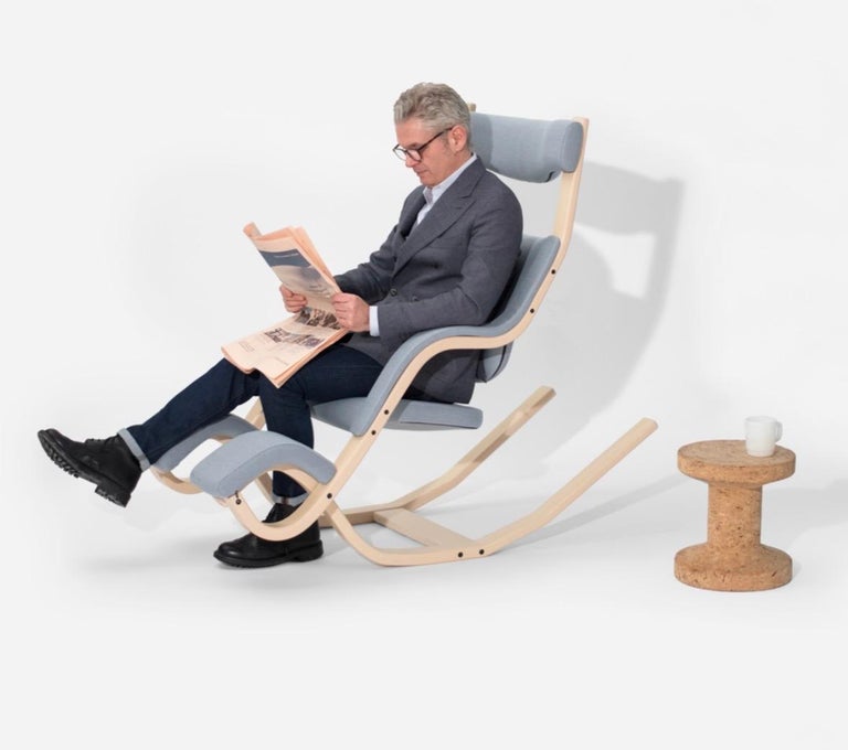 Varier Stokke Gravity Balans Chair Custom White Leather and Beach Peter Opsvik