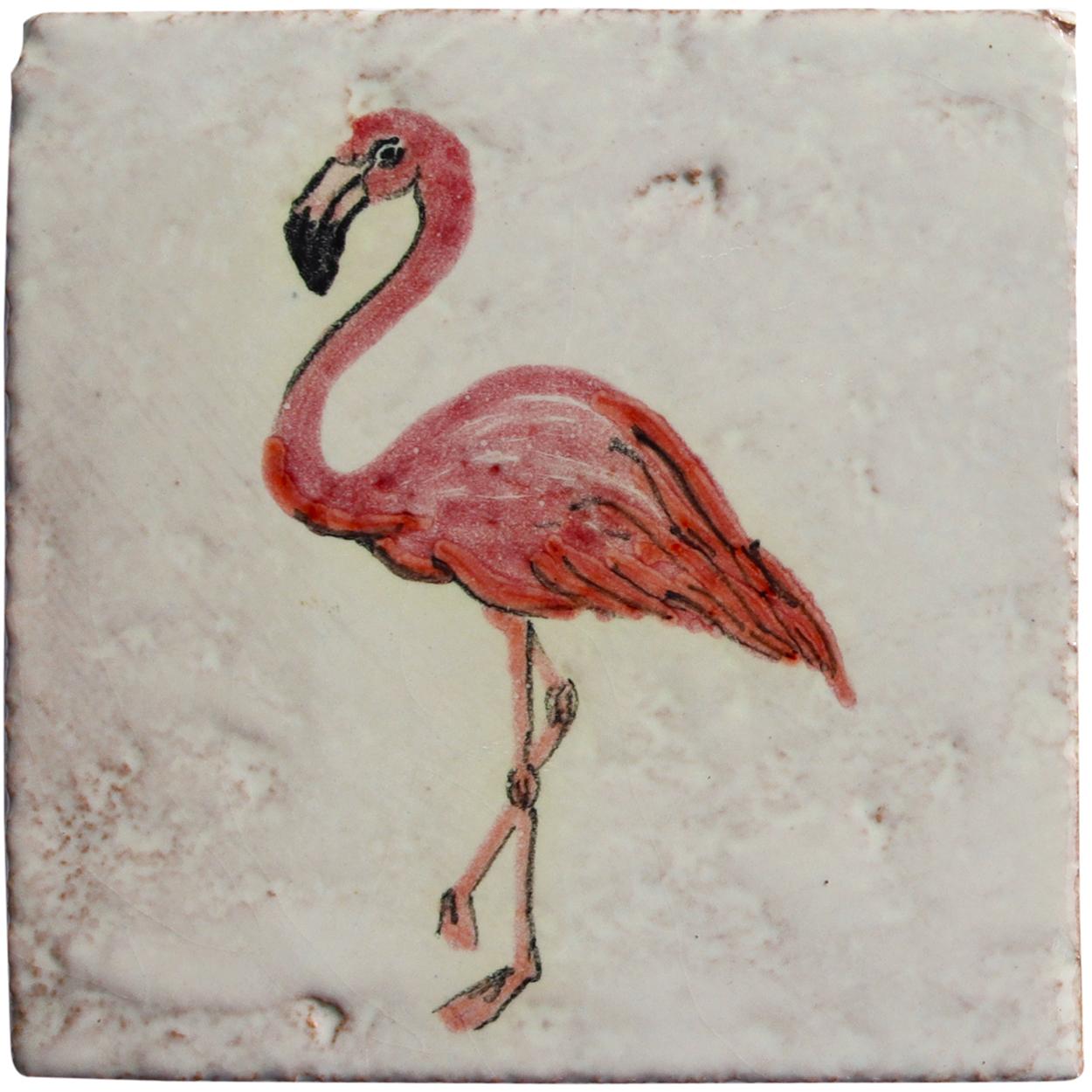 European Variety of Flamingo Majolica Tiles, Handmade in Italy For Sale