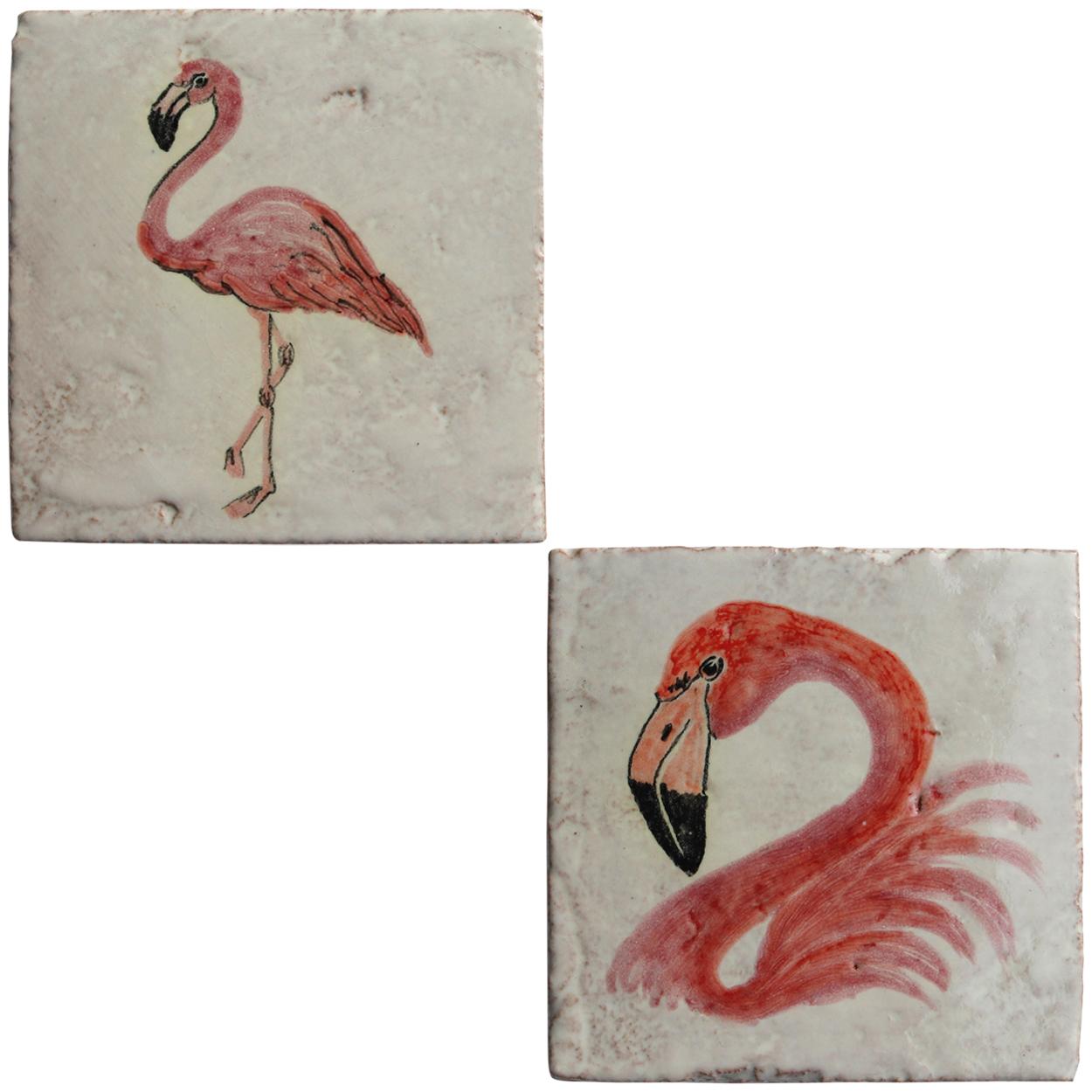 Glazed Variety of Flamingo Majolica Tiles, Handmade in Italy For Sale