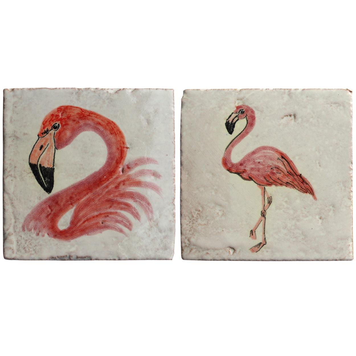 Contemporary Variety of Flamingo Majolica Tiles, Handmade in Italy For Sale