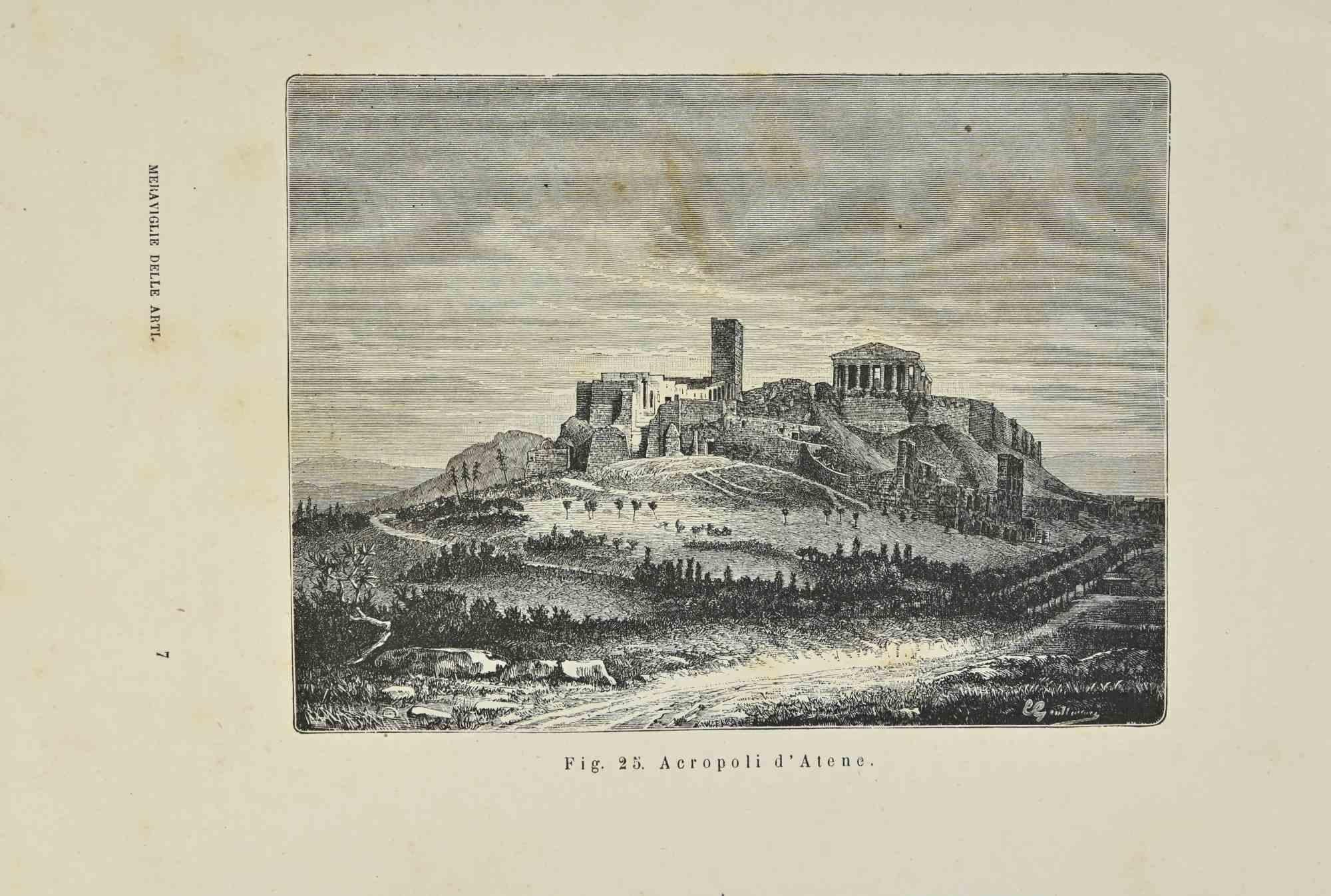 Landscape Print de Various Artists - Acrópolis de Atenas - Litografía - 1862