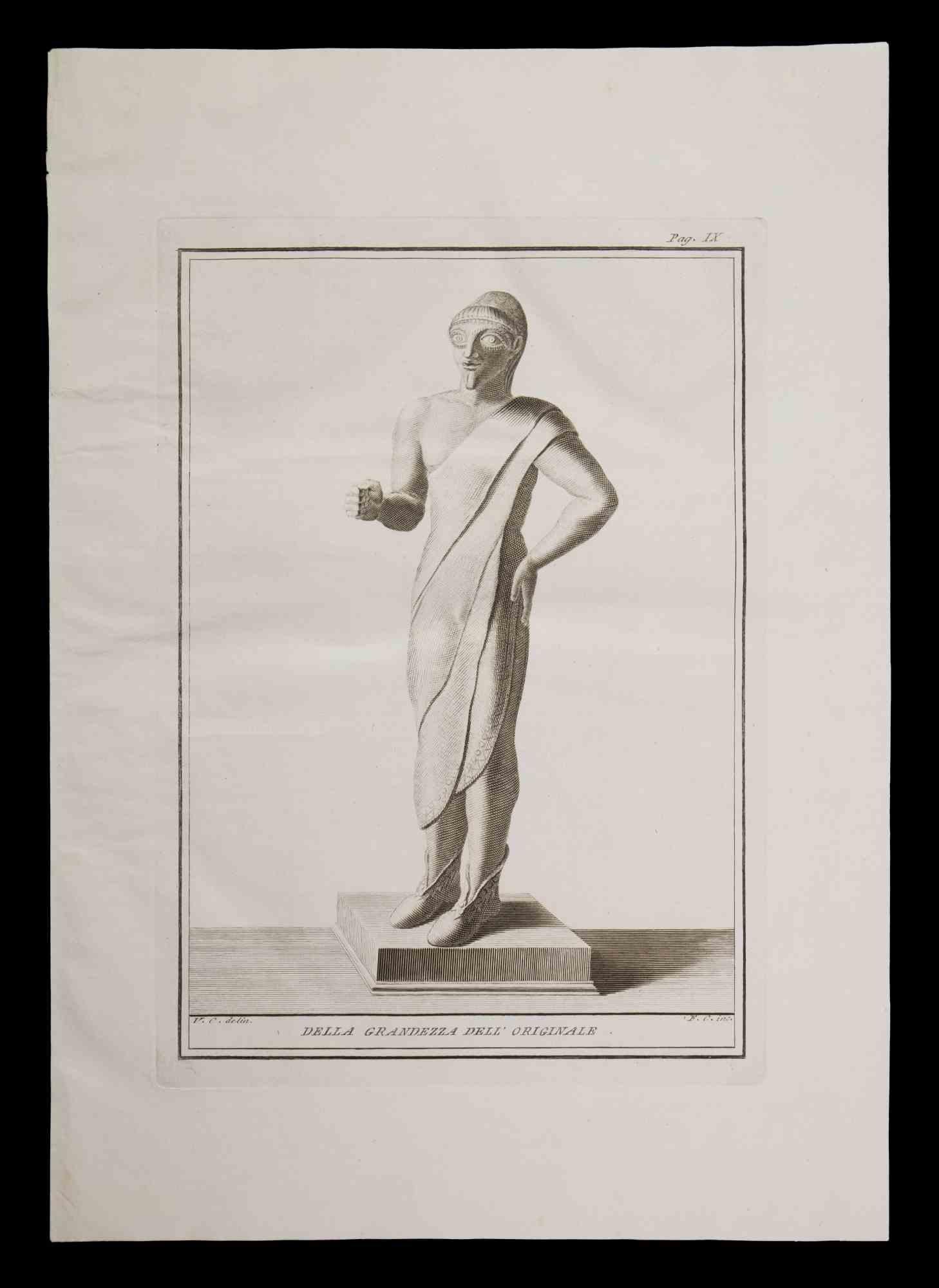 Unknown Figurative Print - Ancient Etruscan Statue - Etching - 18th century