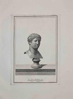 Buste romain ancien - gravure d'origine  XVIIIe siècle