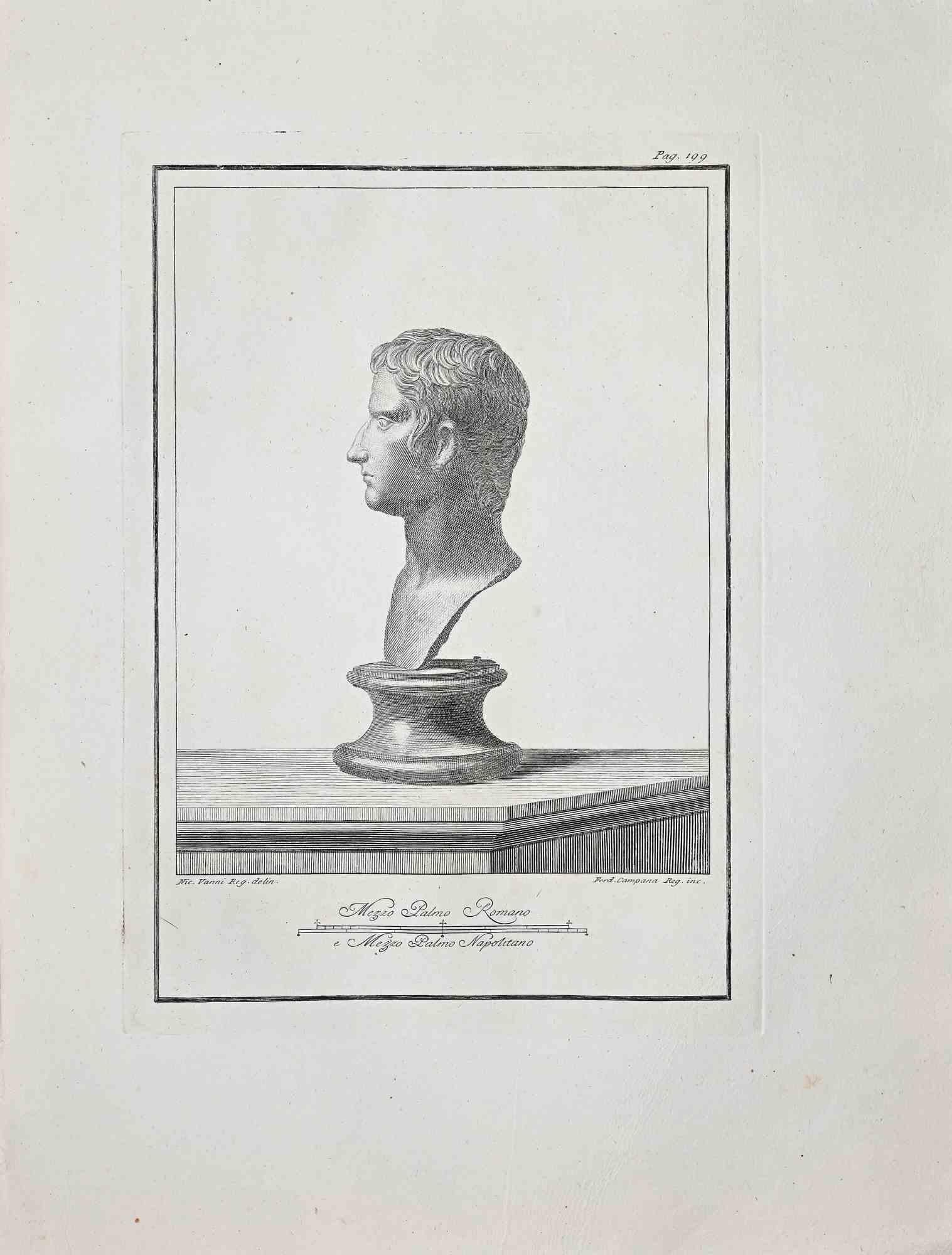 Figurative Print Unknown - Buste romain ancien - gravure d'origine  XVIIIe siècle
