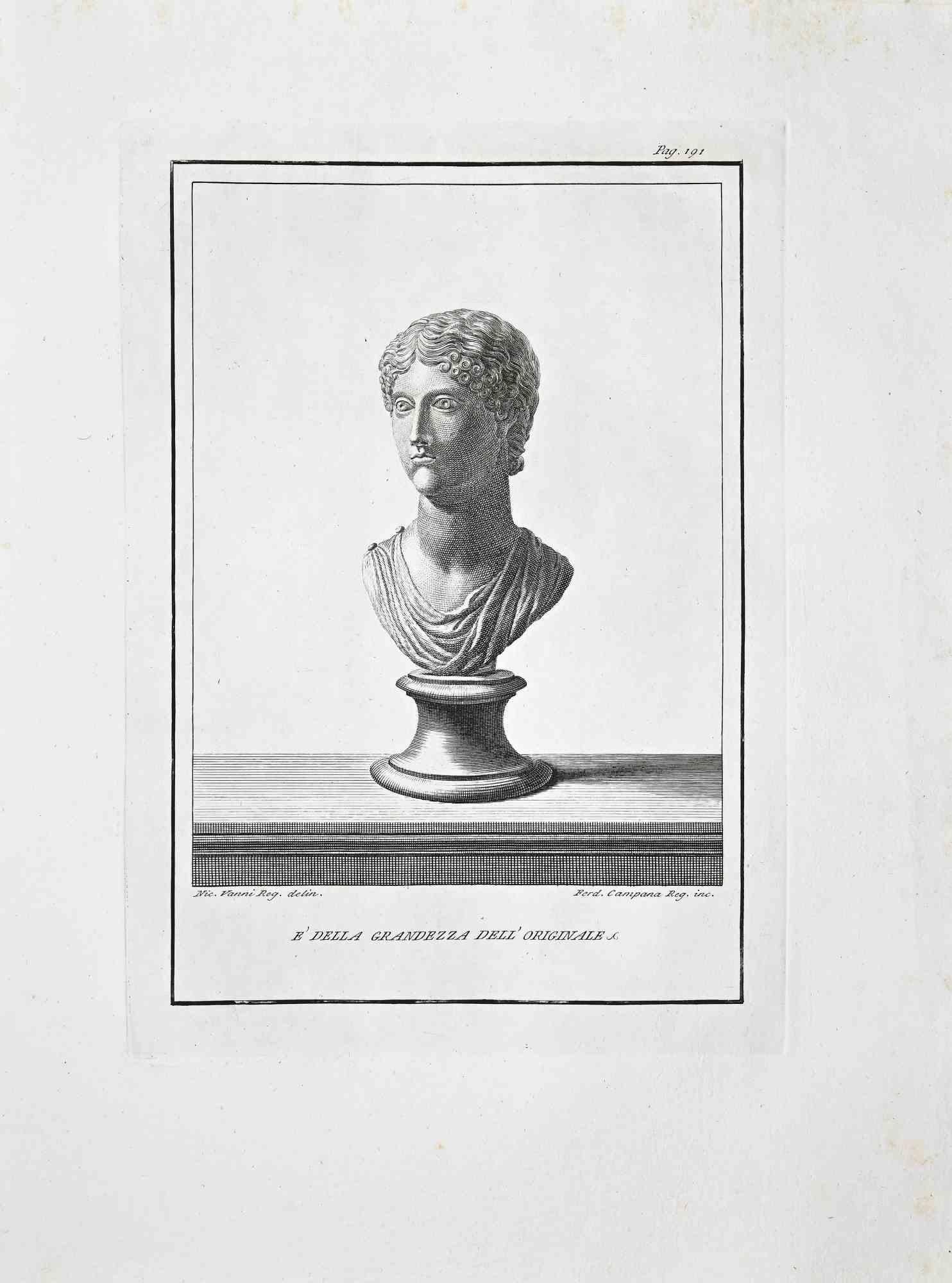 Figurative Print Unknown - Buste romain ancien - gravure d'origine  XVIIIe siècle