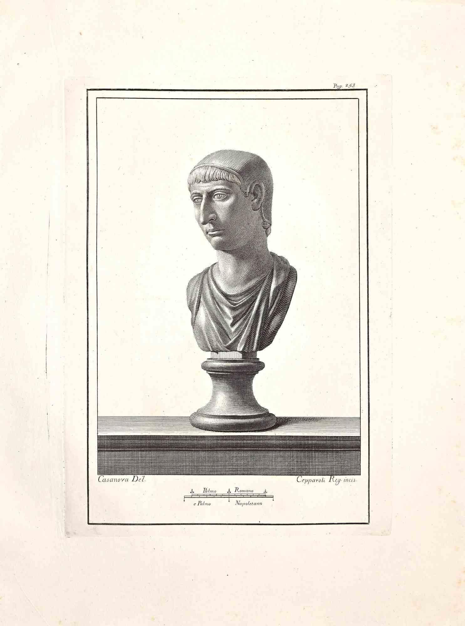 Unknown Figurative Print – Antike römische Büste - Original-Radierung  - 18. Jahrhundert