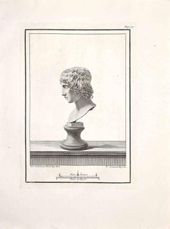 Buste romain ancien - gravure d'origine  XVIIIe siècle