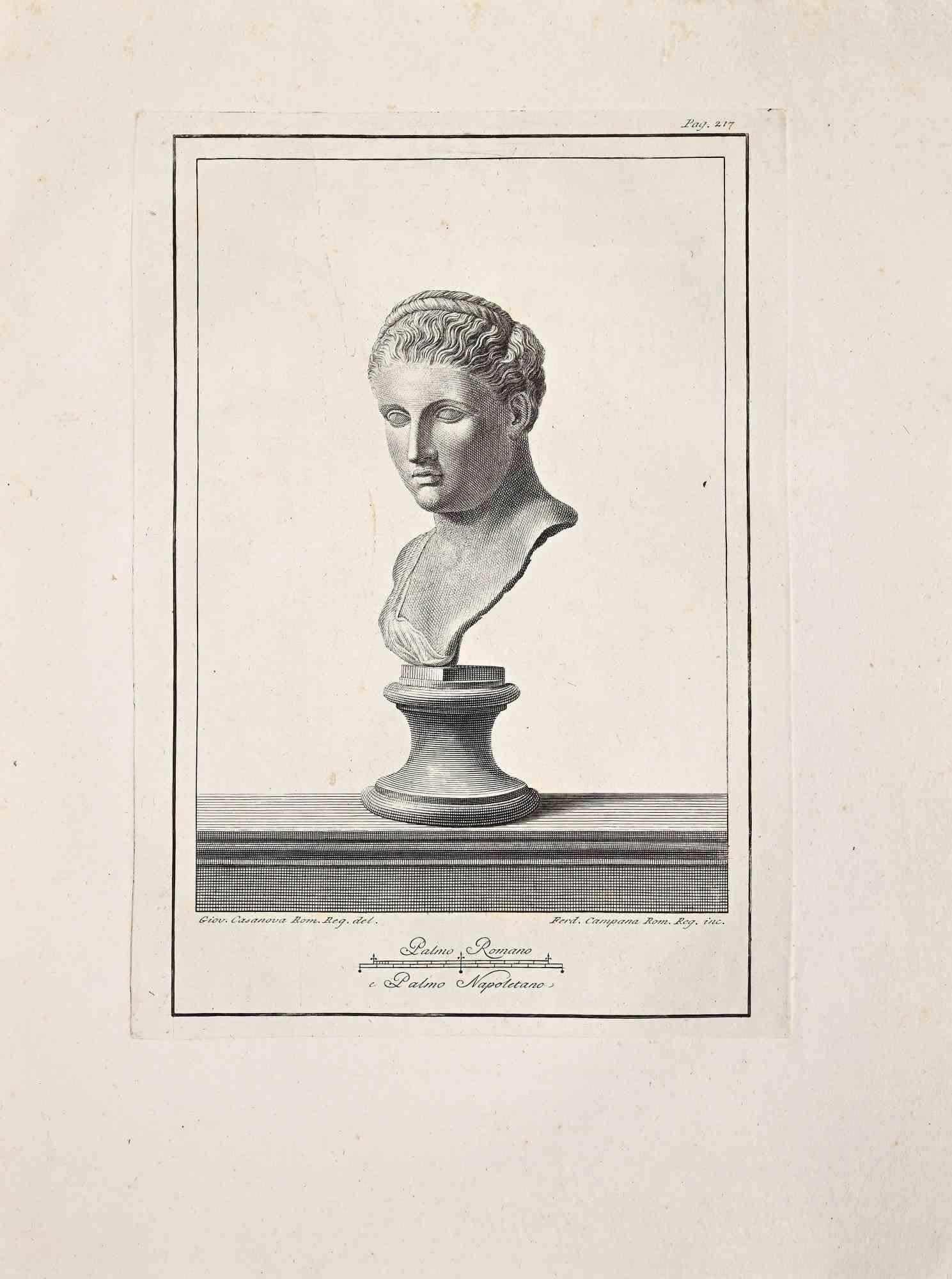 Unknown Figurative Print - Ancient Roman Bust - Original Etching  - 18th Century