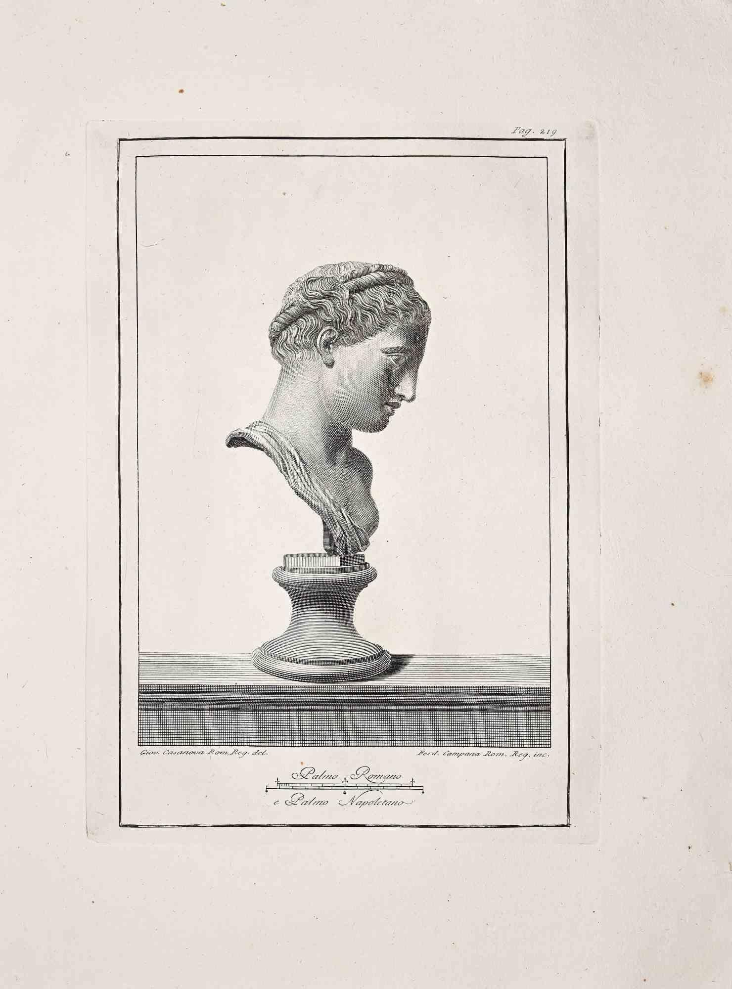 Unknown Figurative Print - Ancient Roman Bust - Original Etching  - 18th Century