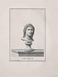 Buste romain ancien - gravure d'origine  XVIIIe siècle