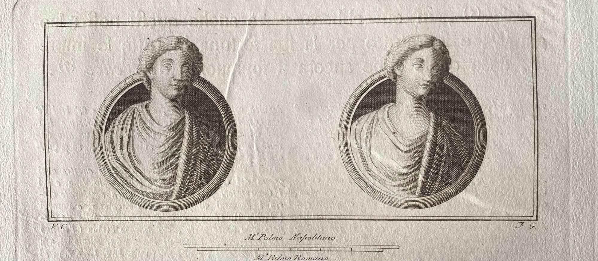 Unknown Figurative Print - Ancient Roman Busts - Original Etching - Late 18th Century