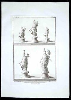 Statues romaines anciennes - gravure originale - années 1700