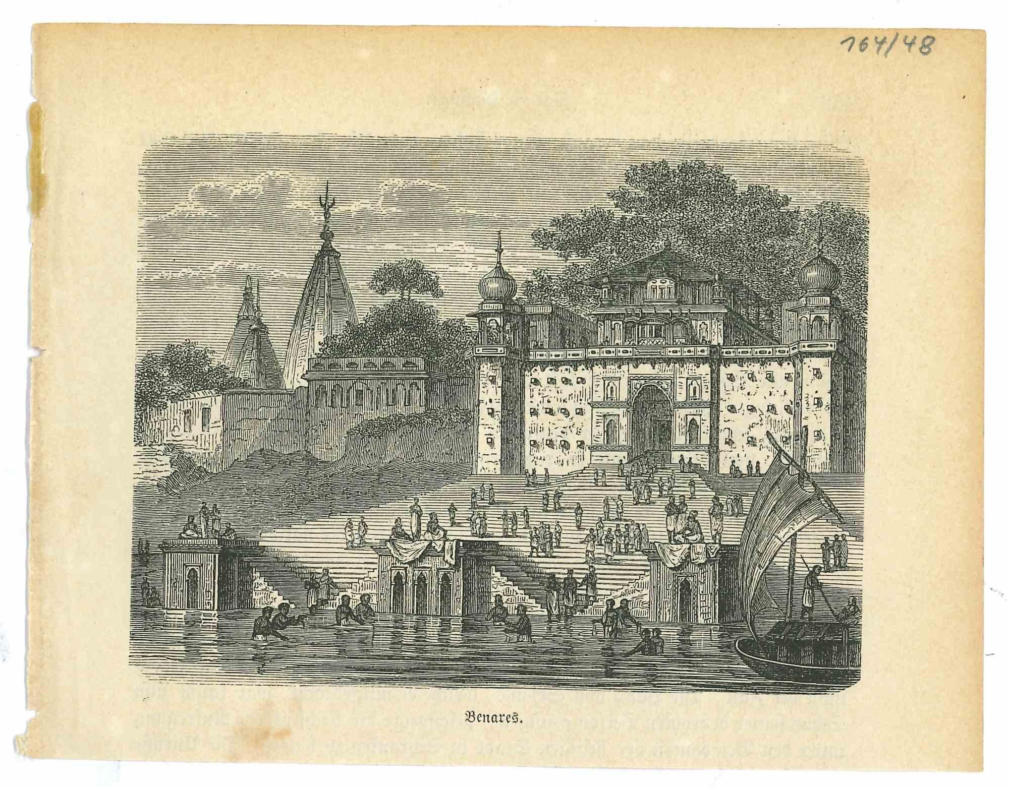 Unknown Landscape Print - Ancient View of Benares - Original Lithograph - 1850s